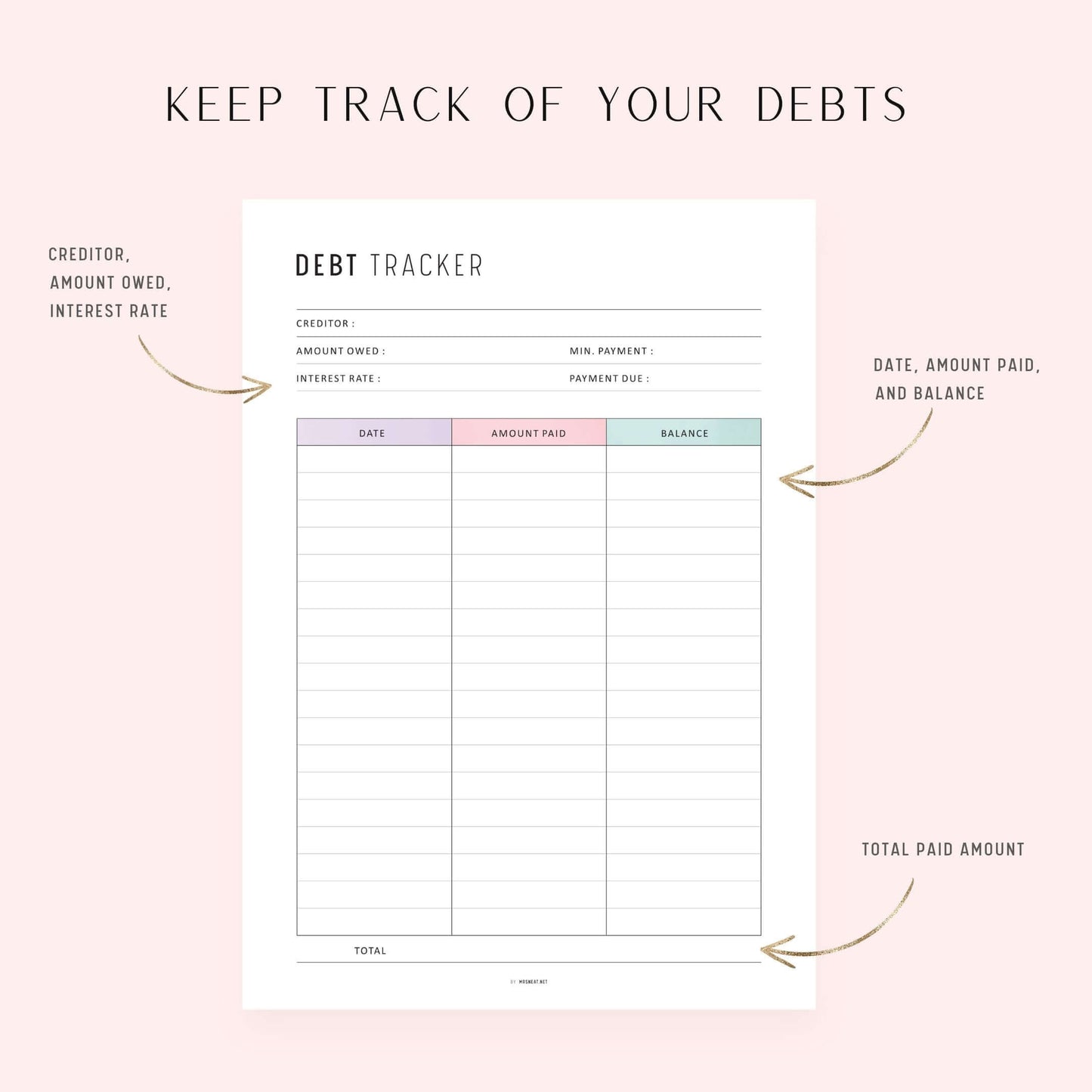 Debt Payment Tracker, Printable, A4, A5, Letter, Half Letter, Digital Planner, PDF, 2 Colors, Instant Download