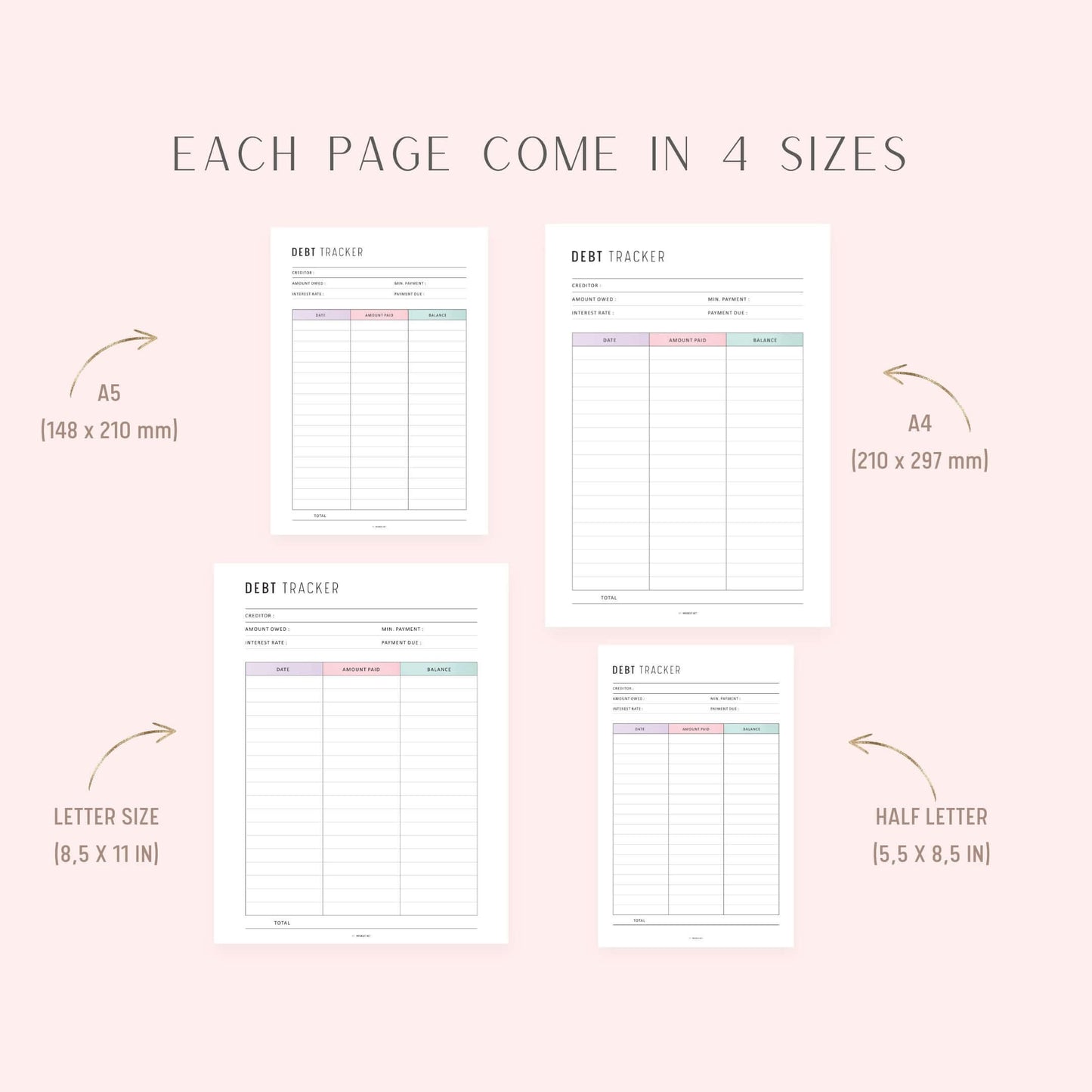 Debt Payment Tracker, Printable, A4, A5, Letter, Half Letter, Digital Planner, PDF, 2 Colors, Instant Download