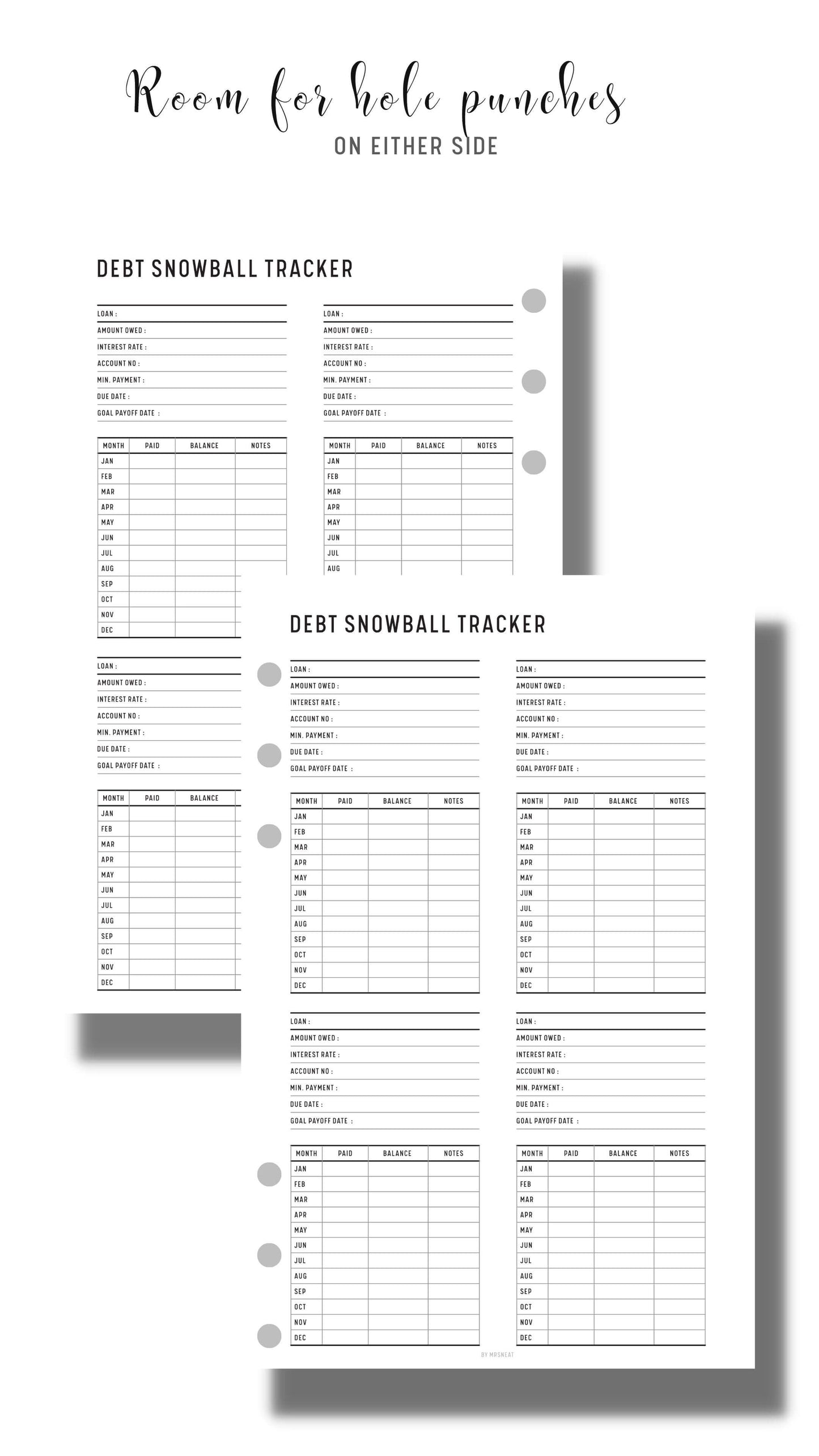 Minimalist Debt Snowball Tracker Template Printable with Multiple debt in one page