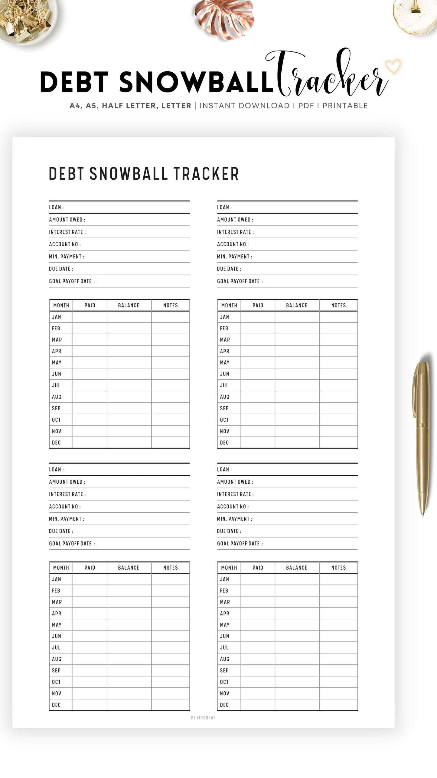 Minimalist Debt Snowball Tracker Template