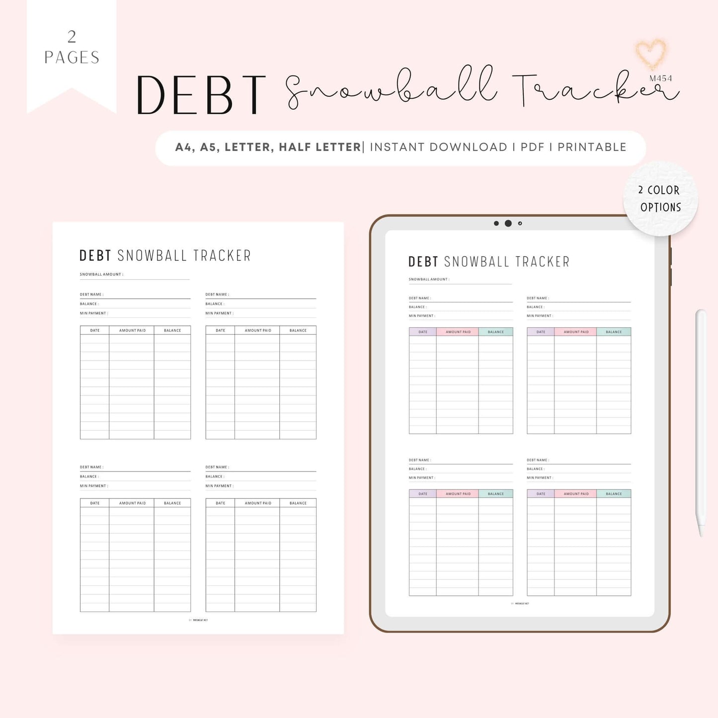Minimalist Debt Snowball Tracker, Printable, A4, A5, Letter, Half Letter, PDF, Digital Planner, 2 Colors, Instant Download