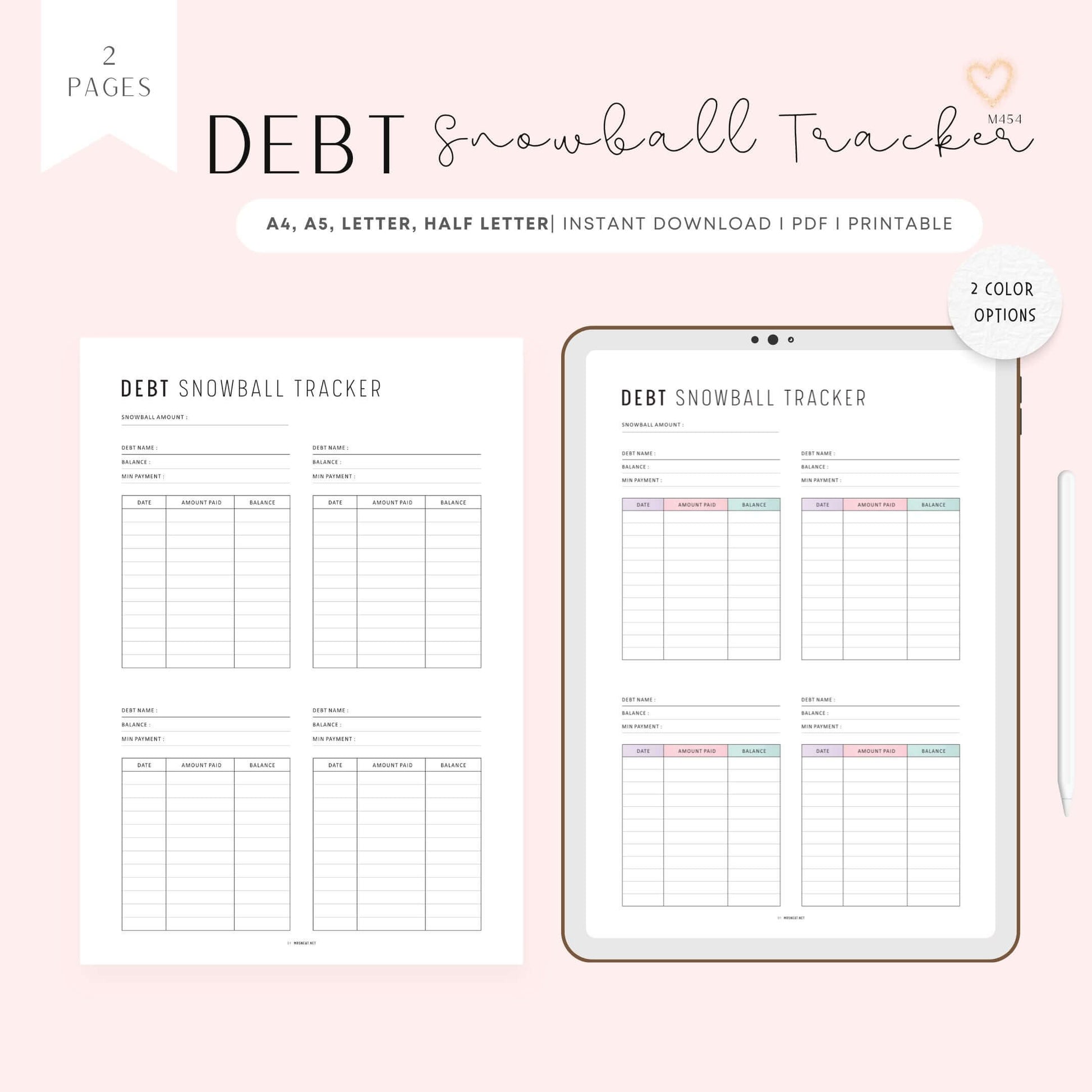 Minimalist Debt Snowball Tracker, Printable, A4, A5, Letter, Half Letter, PDF, Digital Planner, 2 Colors, Instant Download