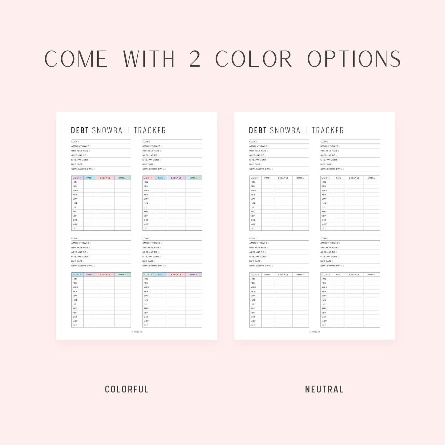 Debt Snowball Tracker Sheet, Printable, A4, A5, Letter, Half Letter, PDF, Digital Planner, 2 Colors, Instant Download