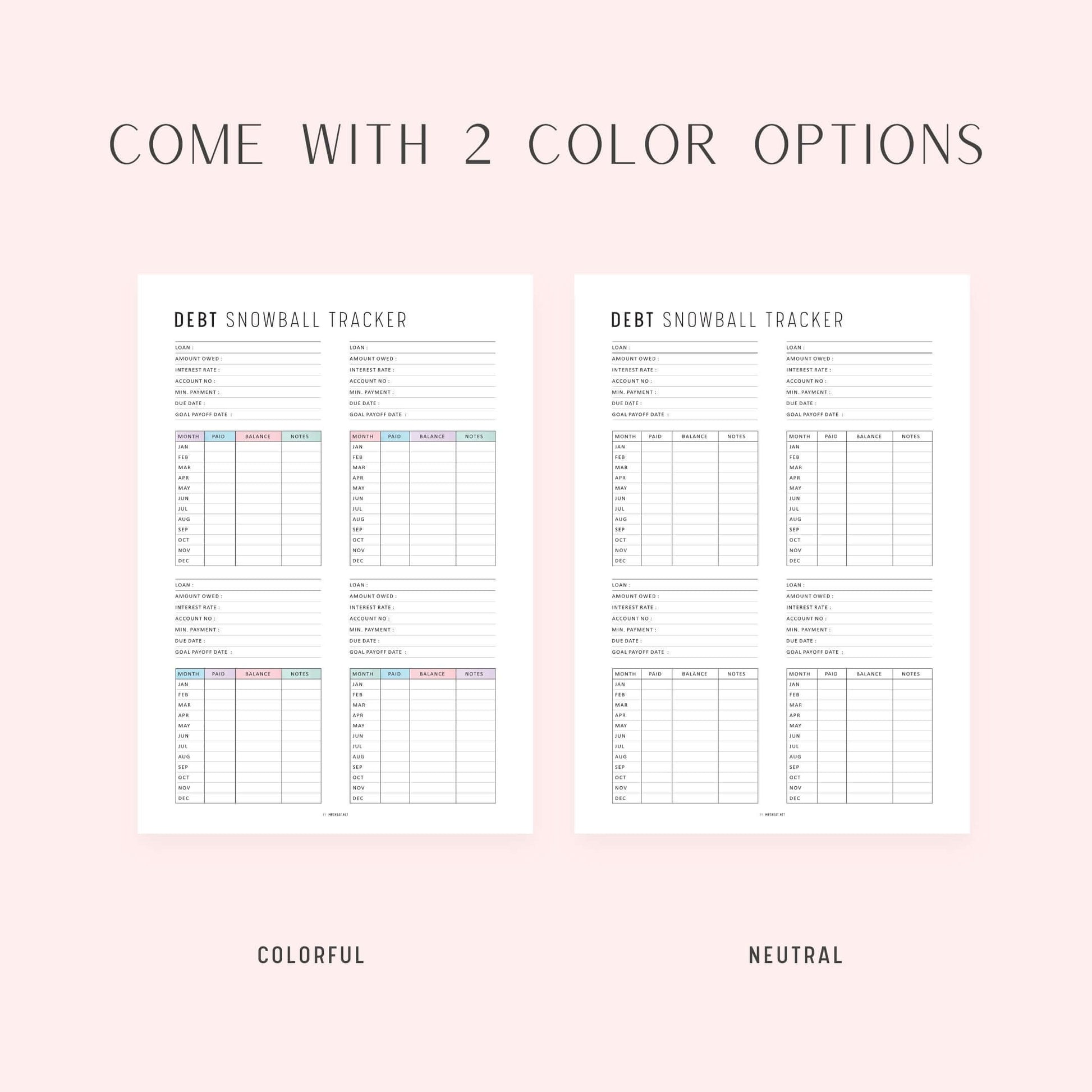 Debt Snowball Tracker Sheet, Printable, A4, A5, Letter, Half Letter, PDF, Digital Planner, 2 Colors, Instant Download