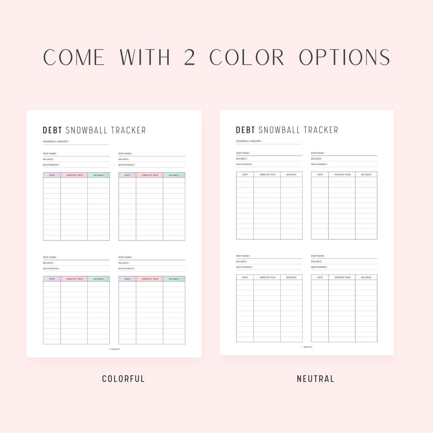 Minimalist Debt Snowball Tracker, Printable, A4, A5, Letter, Half Letter, PDF, Digital Planner, 2 Colors, Instant Download