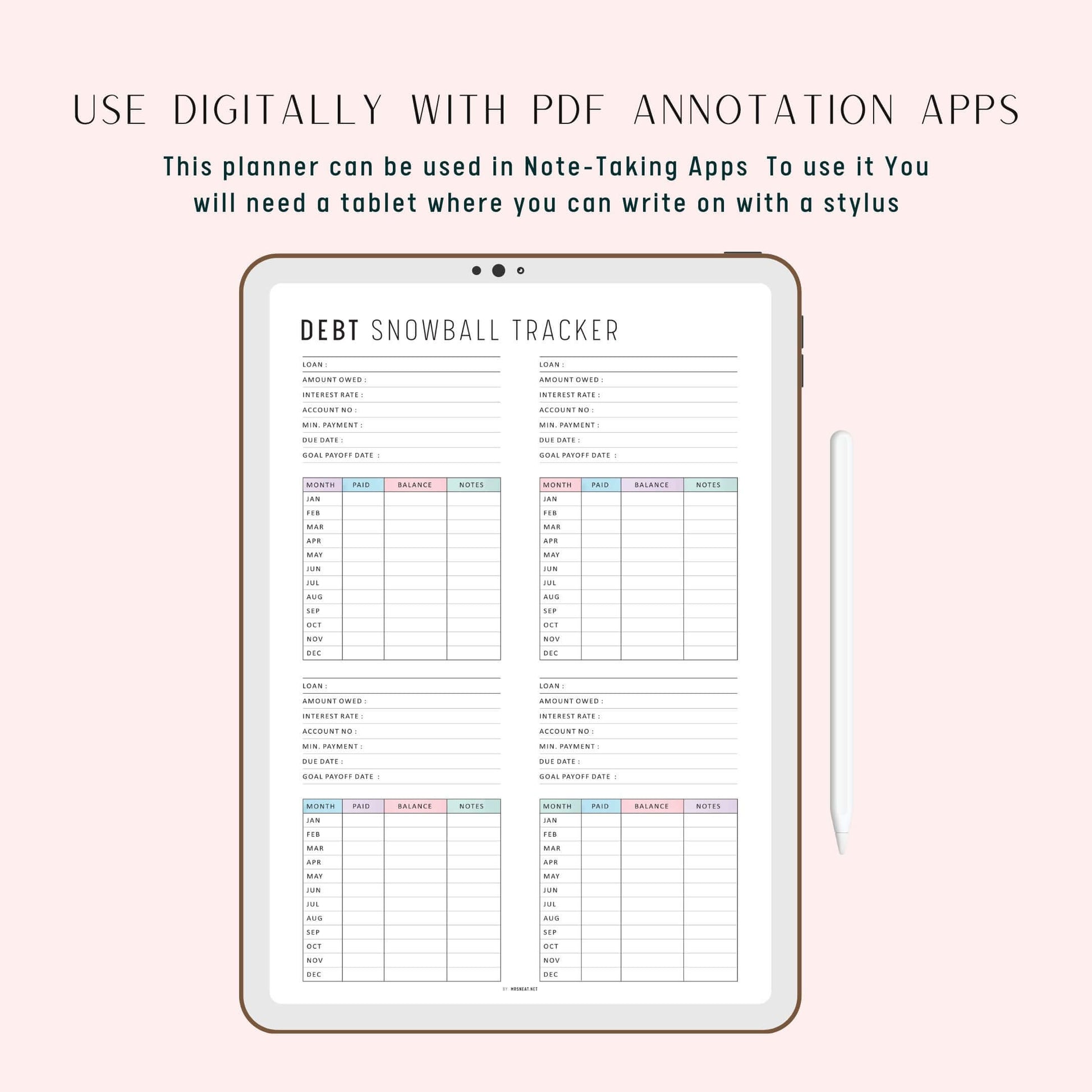Debt Snowball Tracker Sheet, Printable, A4, A5, Letter, Half Letter, PDF, Digital Planner, 2 Colors, Instant Download