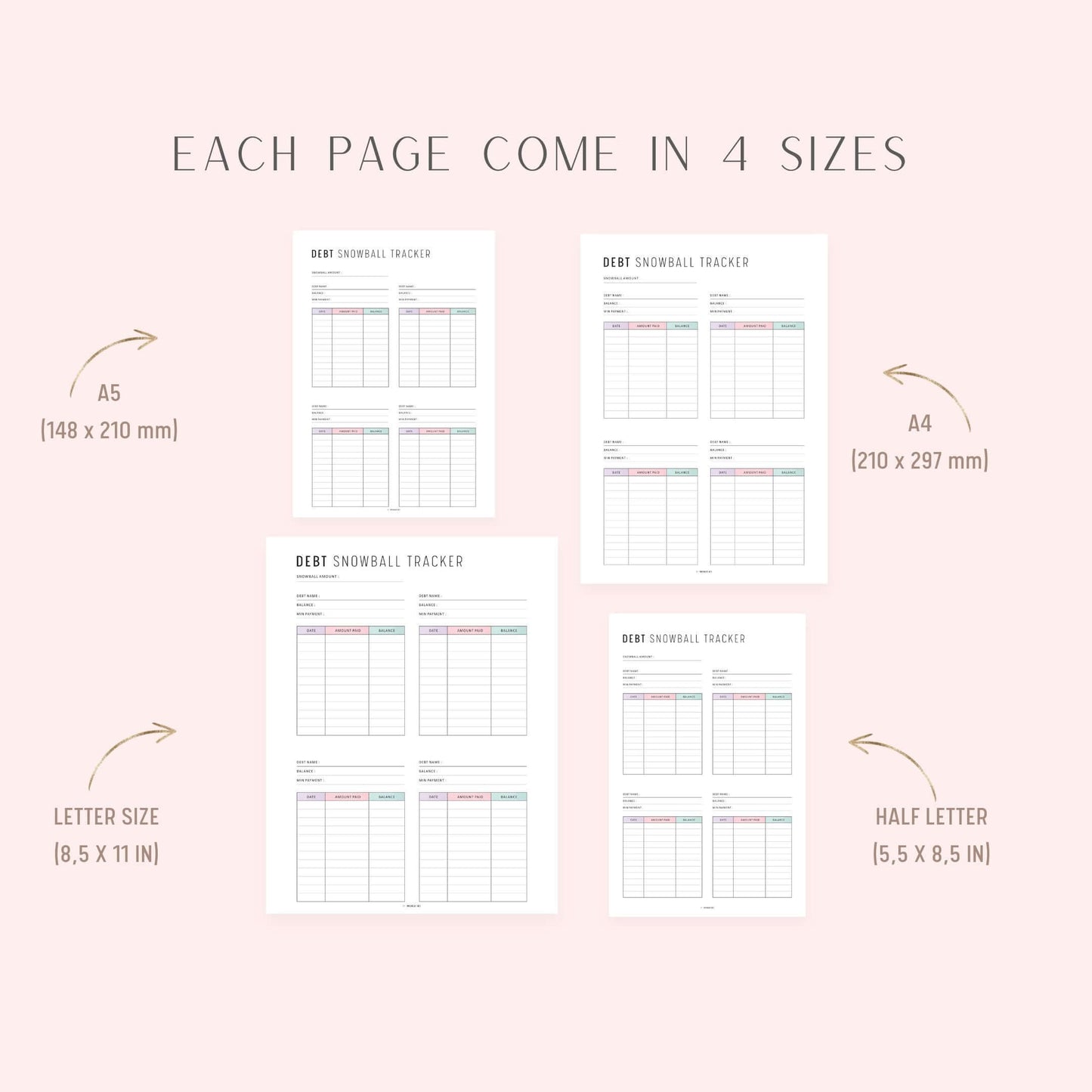 Minimalist Debt Snowball Tracker, Printable, A4, A5, Letter, Half Letter, PDF, Digital Planner, 2 Colors, Instant Download