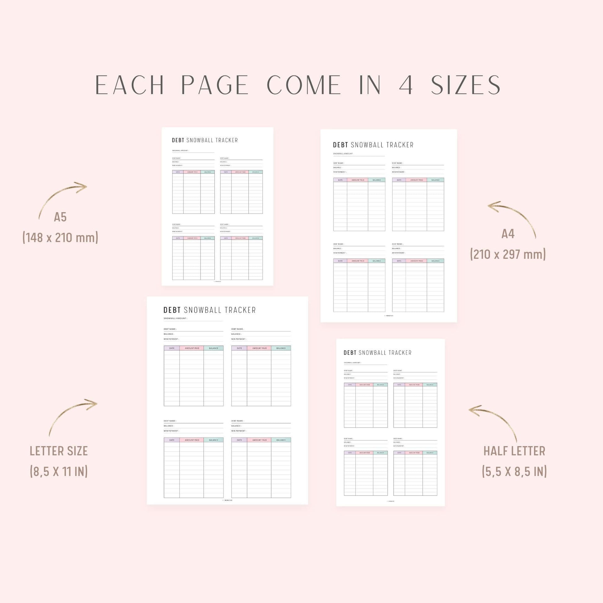 Minimalist Debt Snowball Tracker, Printable, A4, A5, Letter, Half Letter, PDF, Digital Planner, 2 Colors, Instant Download
