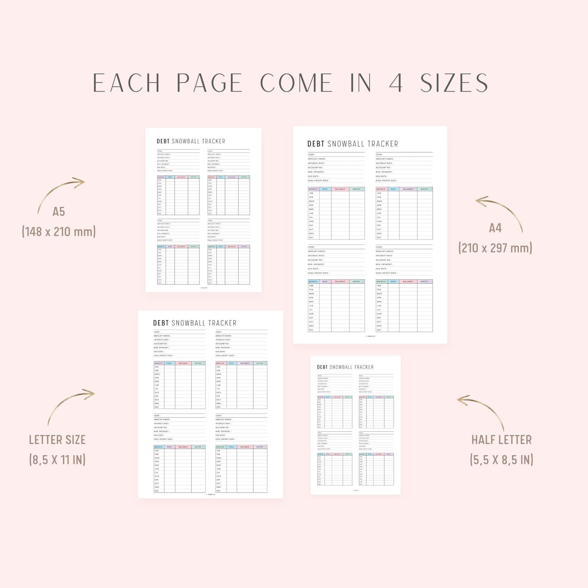 Debt Snowball Tracker Sheet, Printable, A4, A5, Letter, Half Letter, PDF, Digital Planner, 2 Colors, Instant Download