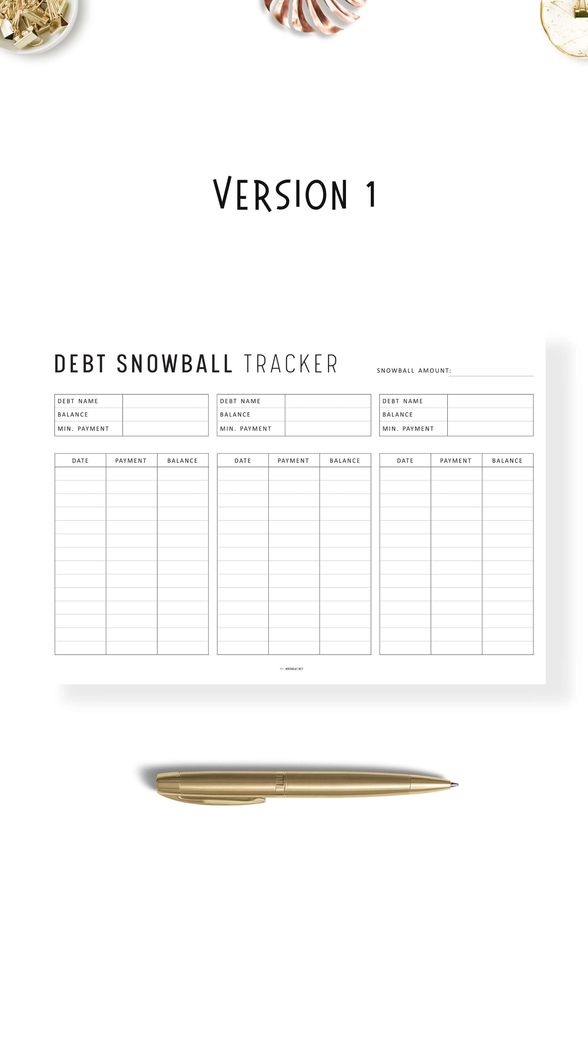 Debt Snowball Tracker Template Printable, Debt Payment Tracker Landscape, A4, Letter, Minimalist Version, Colorful version, PDF, 3 debts in one page, Digital Debt Planner