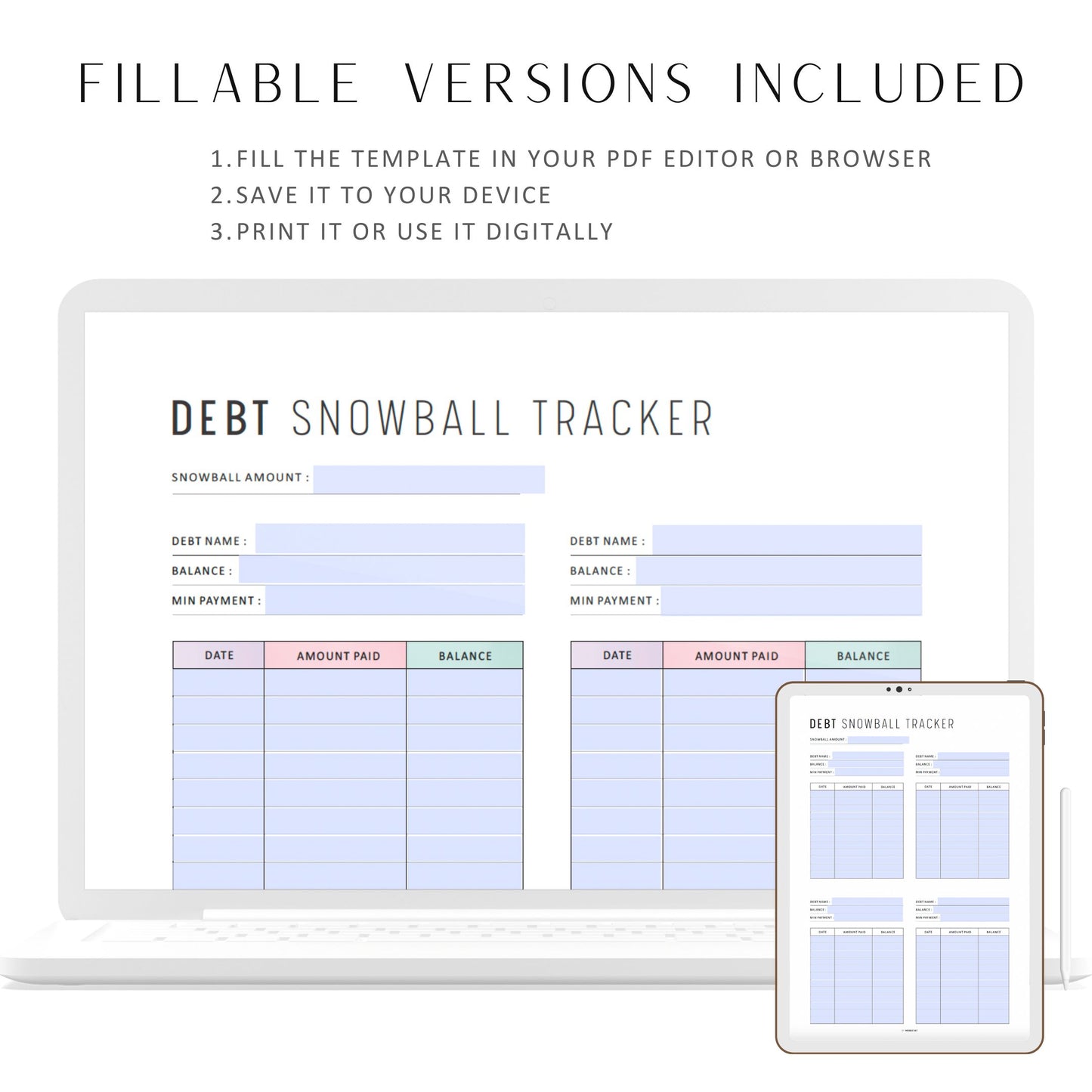 Minimalist Debt Snowball Tracker, Printable, A4, A5, Letter, Half Letter, PDF, Digital Planner, 2 Colors, Instant Download