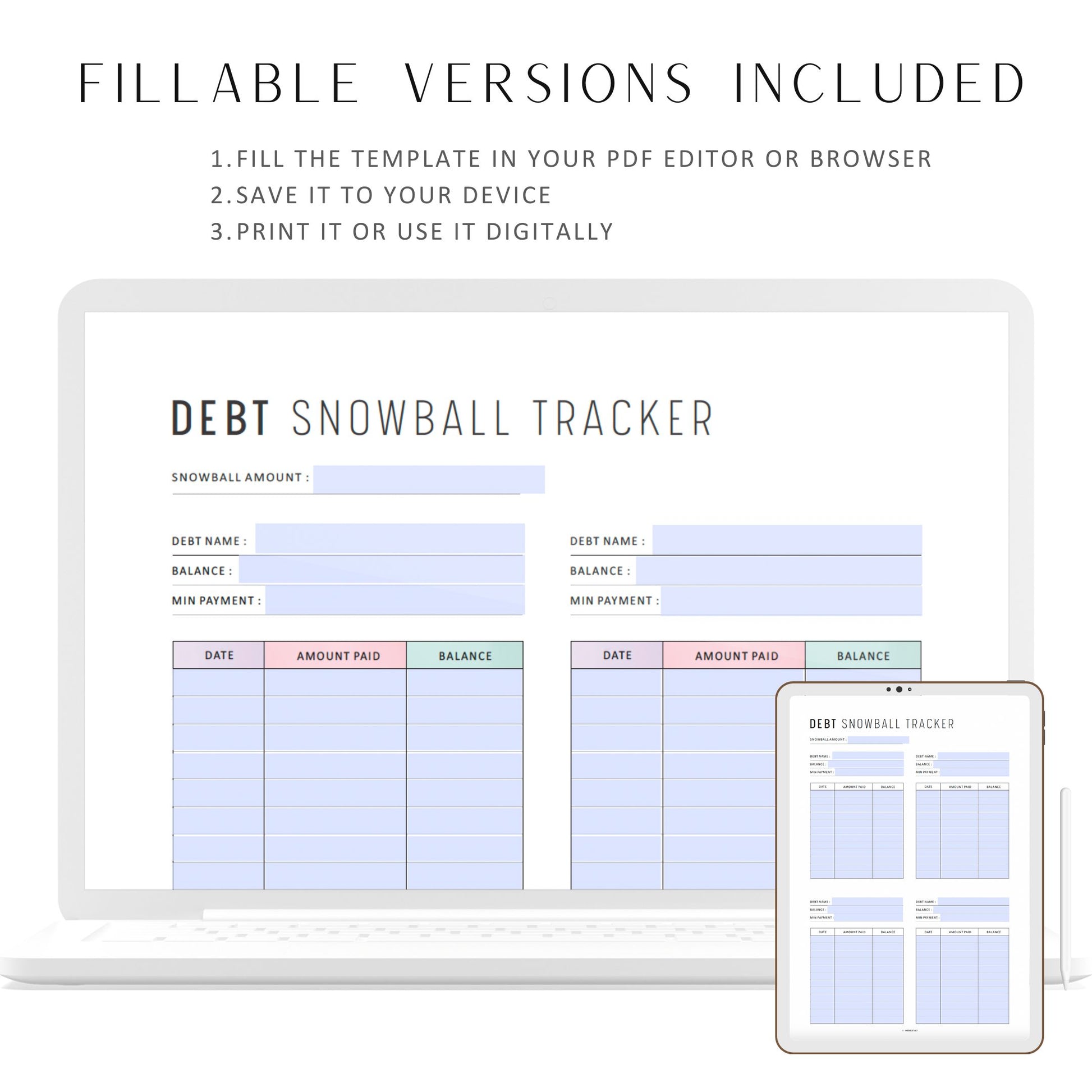 Minimalist Debt Snowball Tracker, Printable, A4, A5, Letter, Half Letter, PDF, Digital Planner, 2 Colors, Instant Download