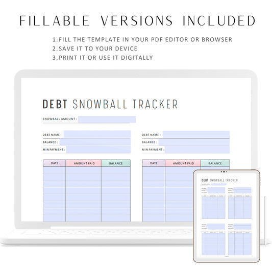 Minimalist Debt Snowball Tracker, Printable, A4, A5, Letter, Half Letter, PDF, Digital Planner, 2 Colors, Instant Download