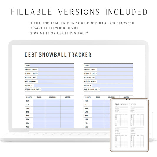 Minimalist Debt Snowball Tracker Planner Detailed in Clean design, Fillable PDF, Digital Planner, Printable Planner, A4, A5, Letter, Half Letter