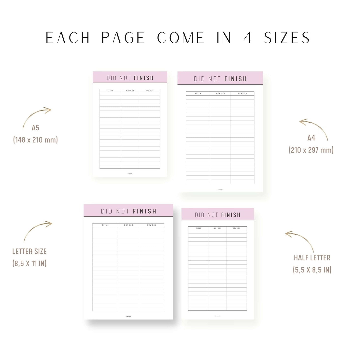 A4, A5, Letter, Half Letter Did Not Finish Books Template Printable
