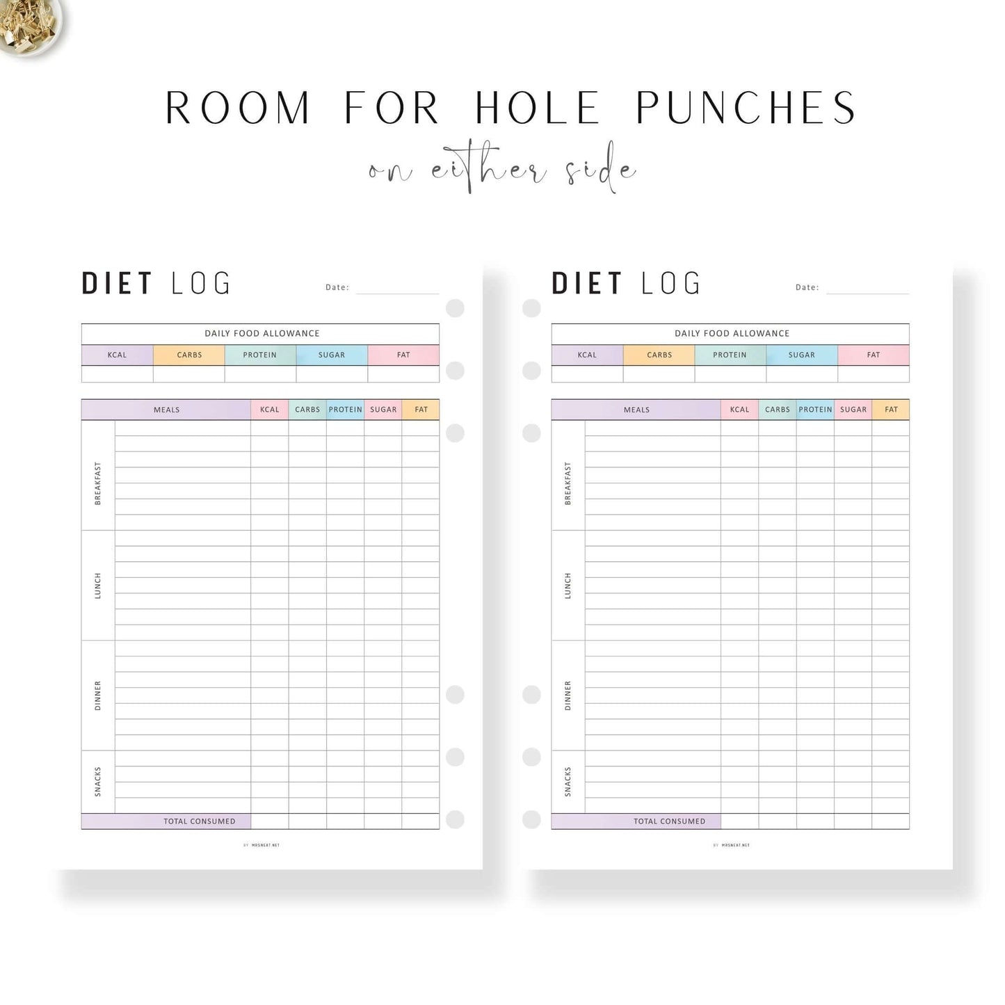 Food Diary Calorie Counting Template PDF, Diet Log Journal, Fillable Food Diary, A4, A5, Letter, Half Letter, Colorful Page