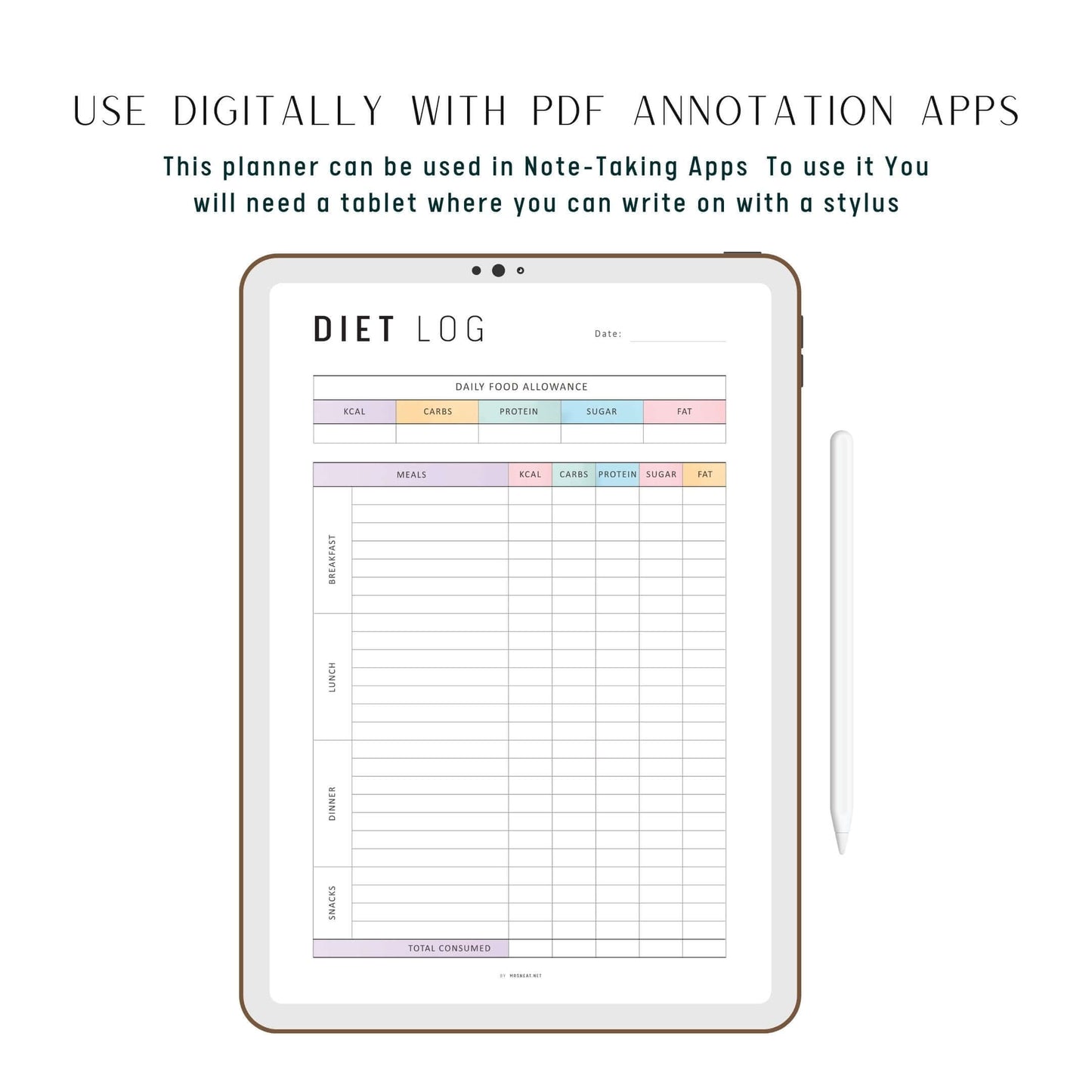 Food Diary Calorie Counting Template PDF, Diet Log Journal, Fillable Food Diary, A4, A5, Letter, Half Letter, Colorful Page