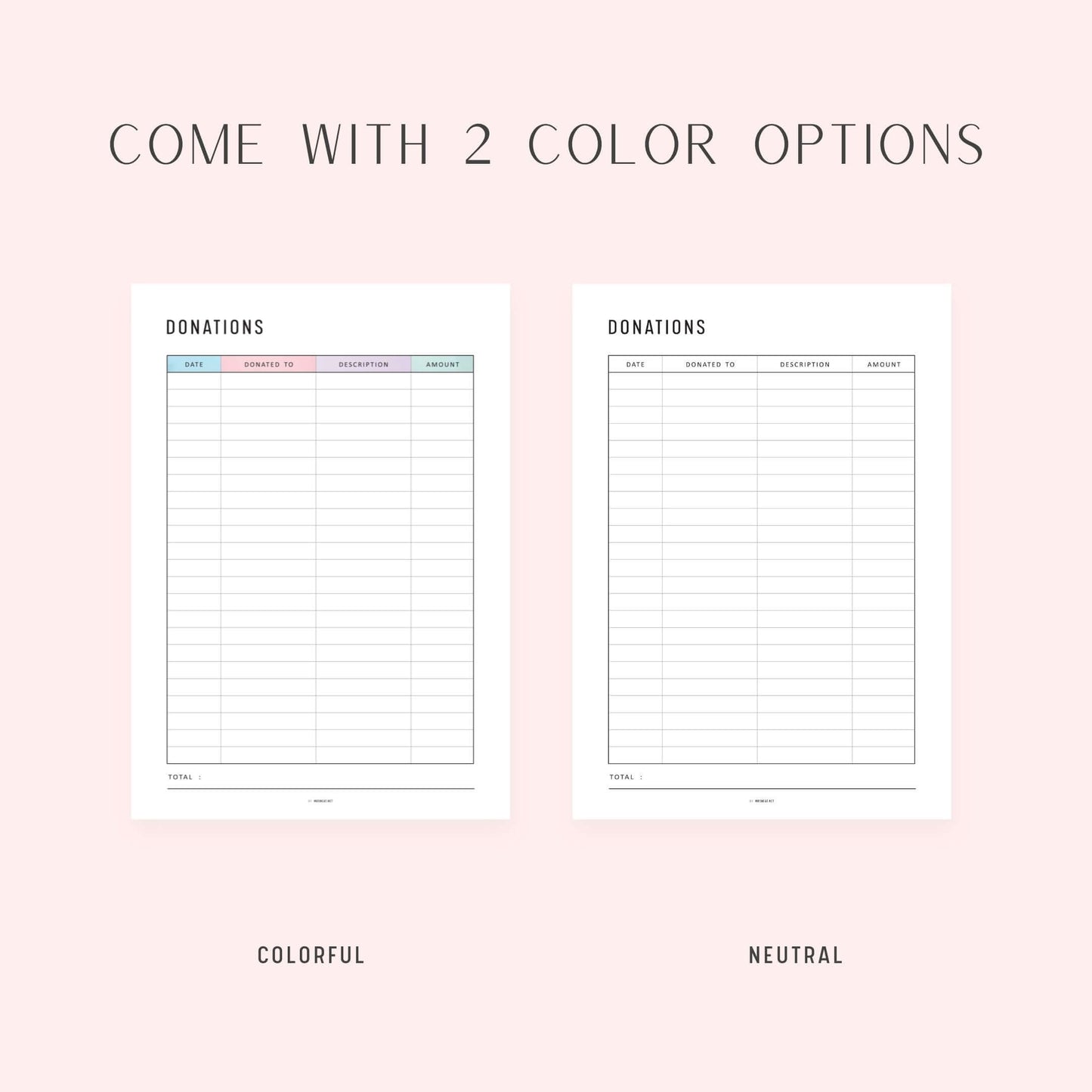 Donation Tracker Template, Printable, A4, A5, Letter, Half Letter, PDF, 2 Colors, Digital Planner