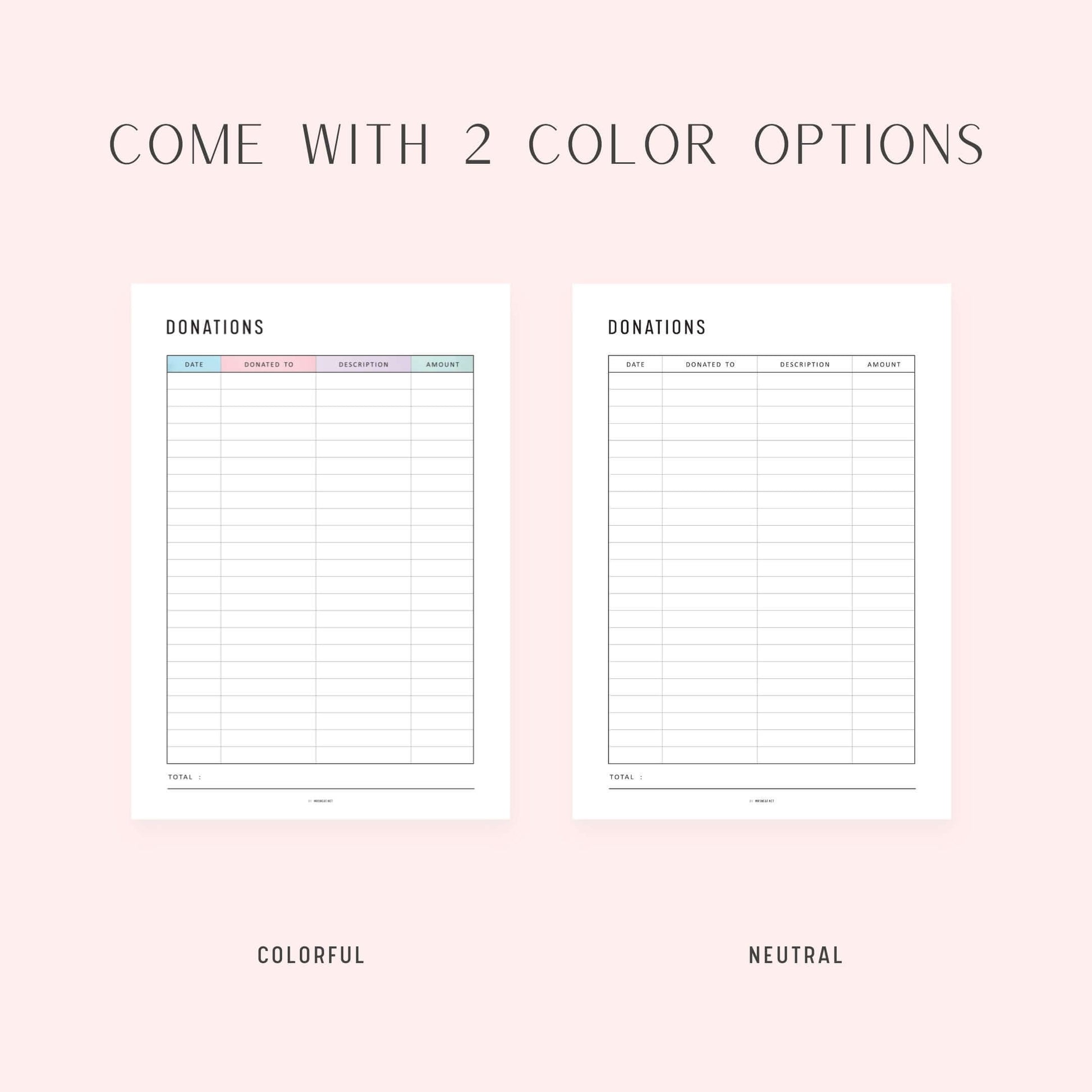 Donation Tracker Template, Printable, A4, A5, Letter, Half Letter, PDF, 2 Colors, Digital Planner