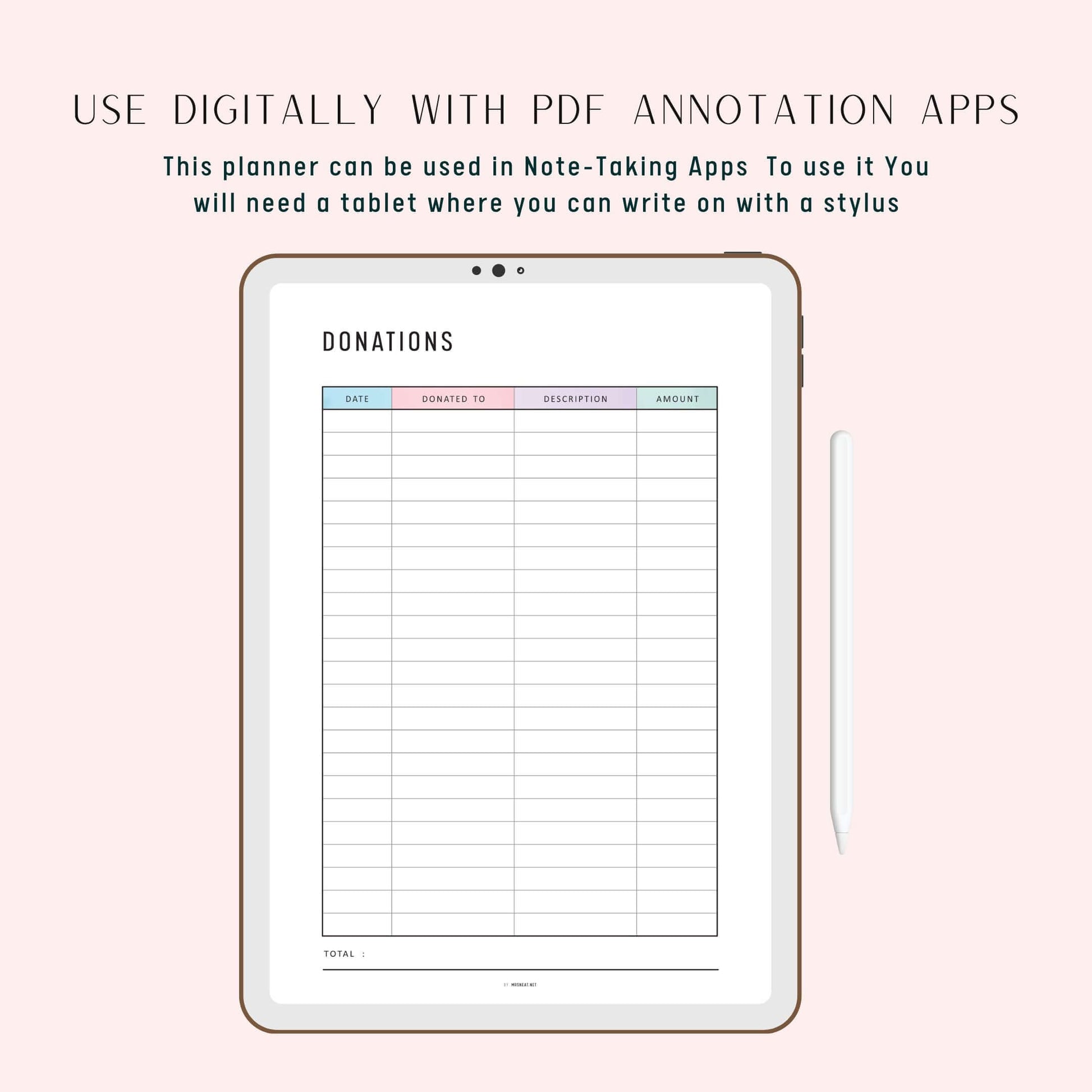 Donation Tracker Template, Printable, A4, A5, Letter, Half Letter, PDF, 2 Colors, Digital Planner