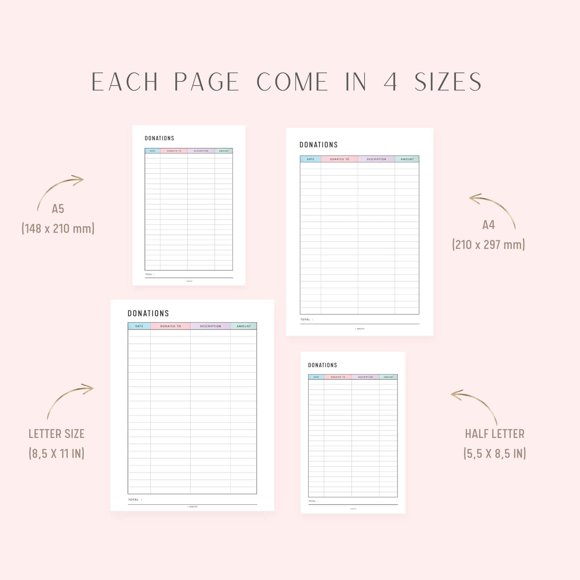 Donation Tracker Template, Printable, A4, A5, Letter, Half Letter, PDF, 2 Colors, Digital Planner