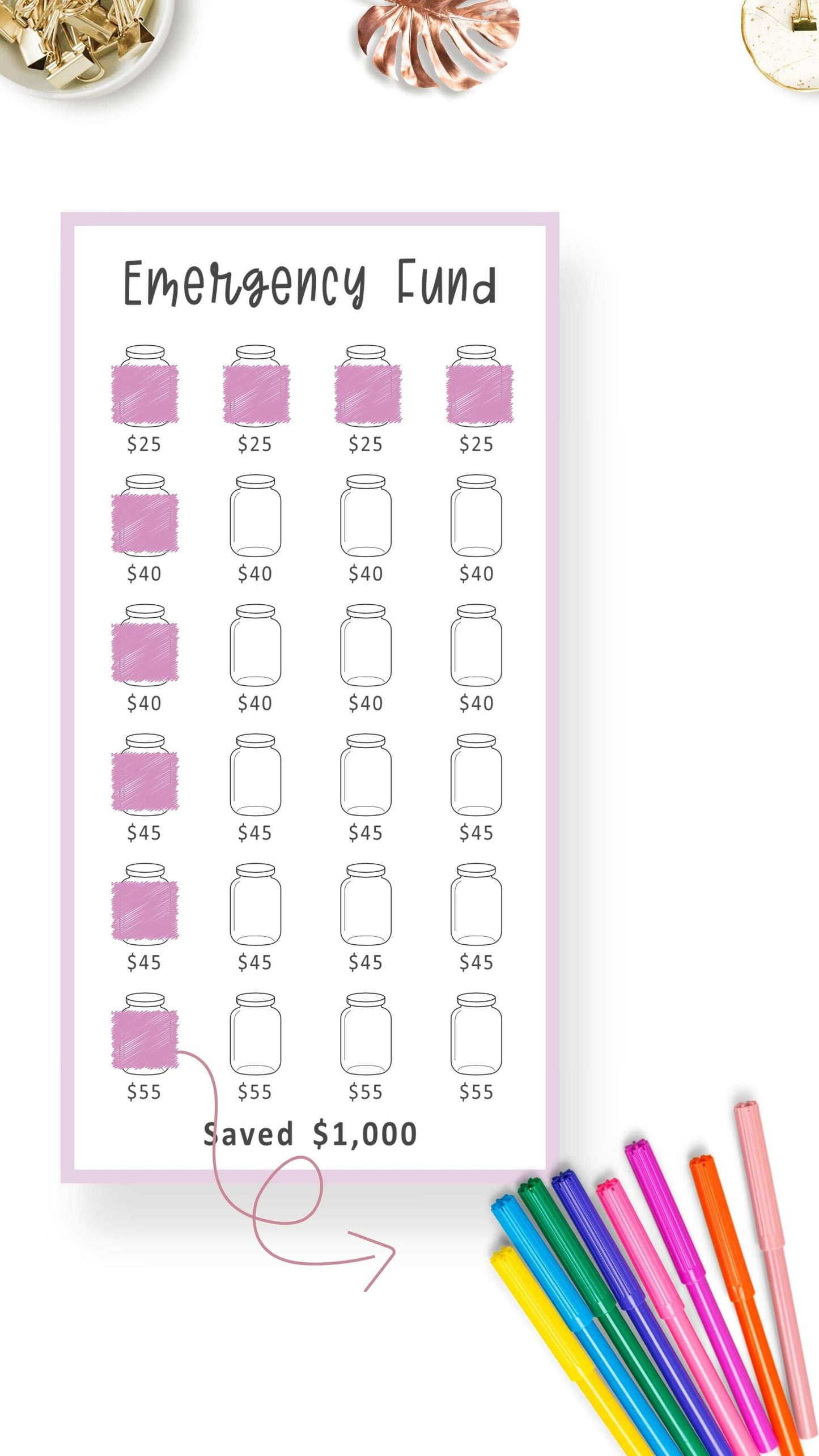 Colorful Emergency Fund A6 Mini Savings Challenge