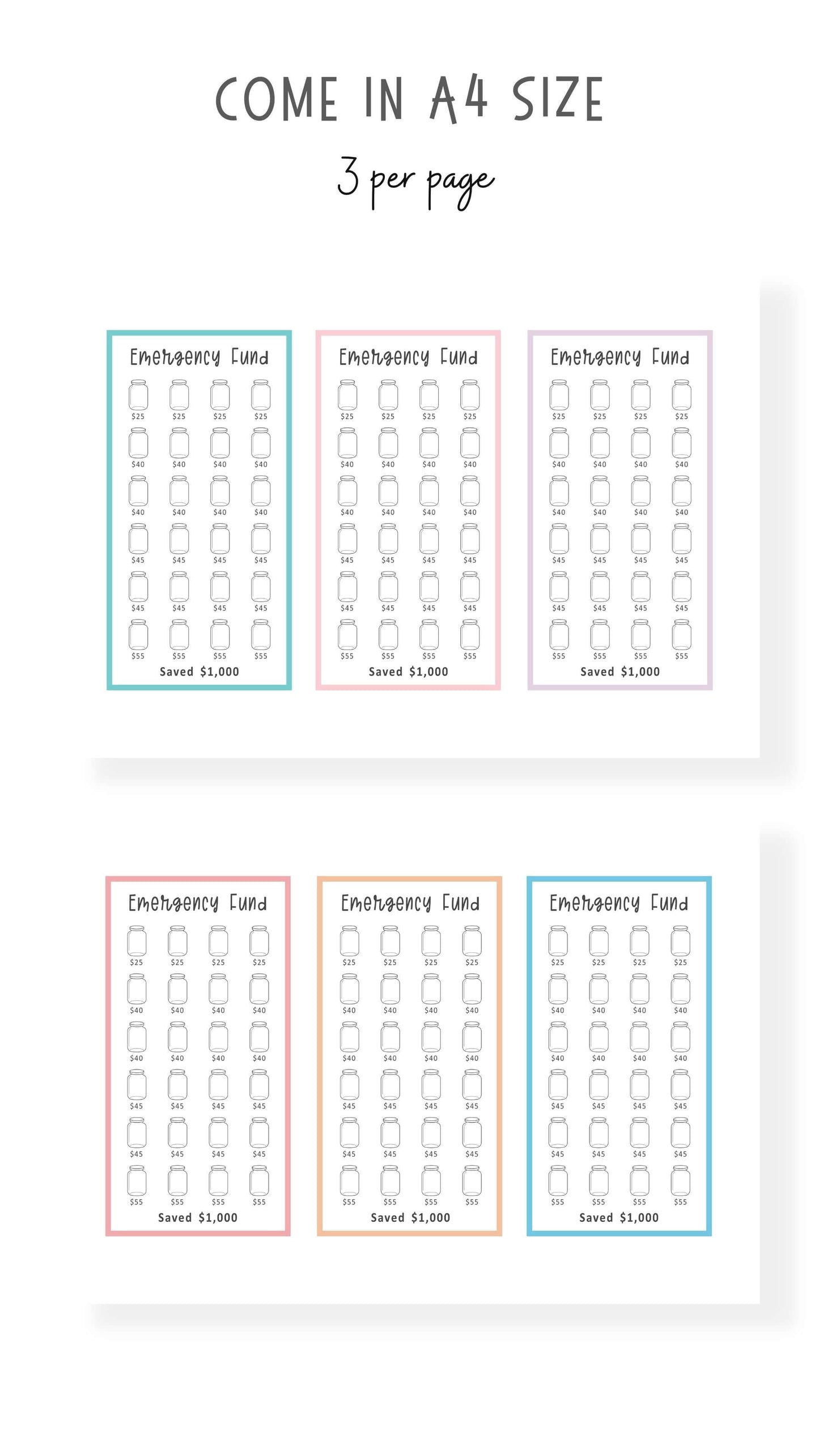 Emergency Fund A6 Mini Savings Challenge Printable