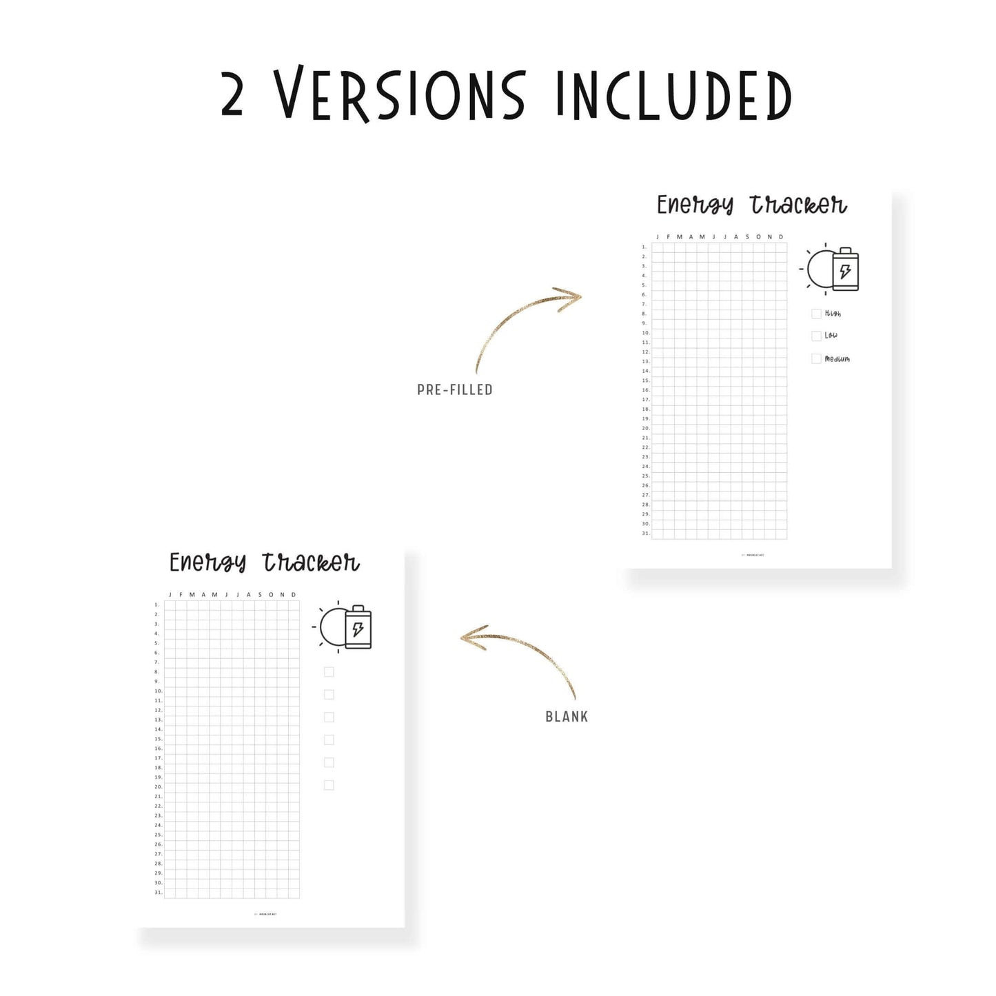 Yearly Energy Tracker Template, Energy Level Template PDF, Mood Tracker, Health Journal, Health Log, Health Tracker Template, A4, A5, Letter, Half Letter, PDF, 2 versions