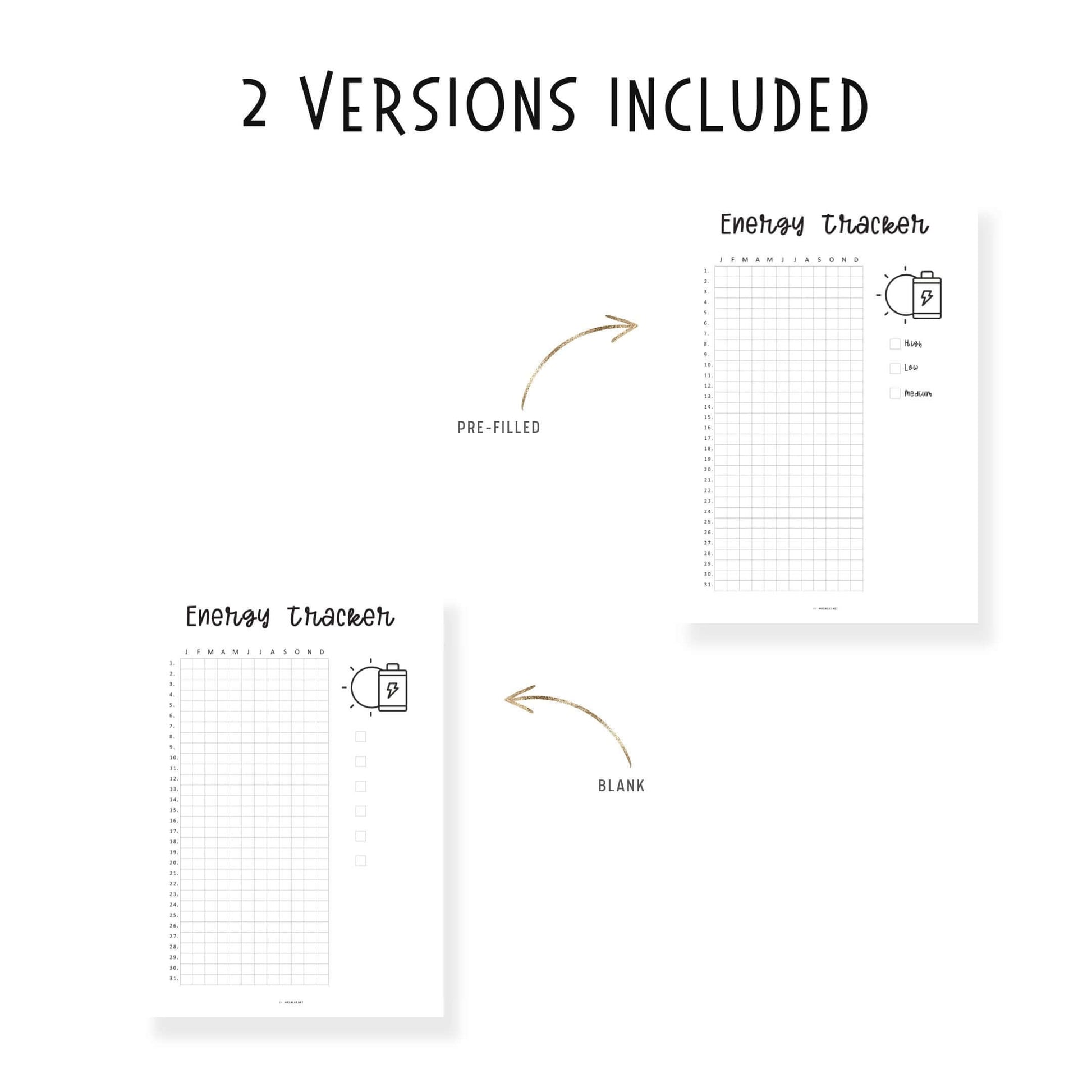 Yearly Energy Tracker Template, Energy Level Template PDF, Mood Tracker, Health Journal, Health Log, Health Tracker Template, A4, A5, Letter, Half Letter, PDF, 2 versions