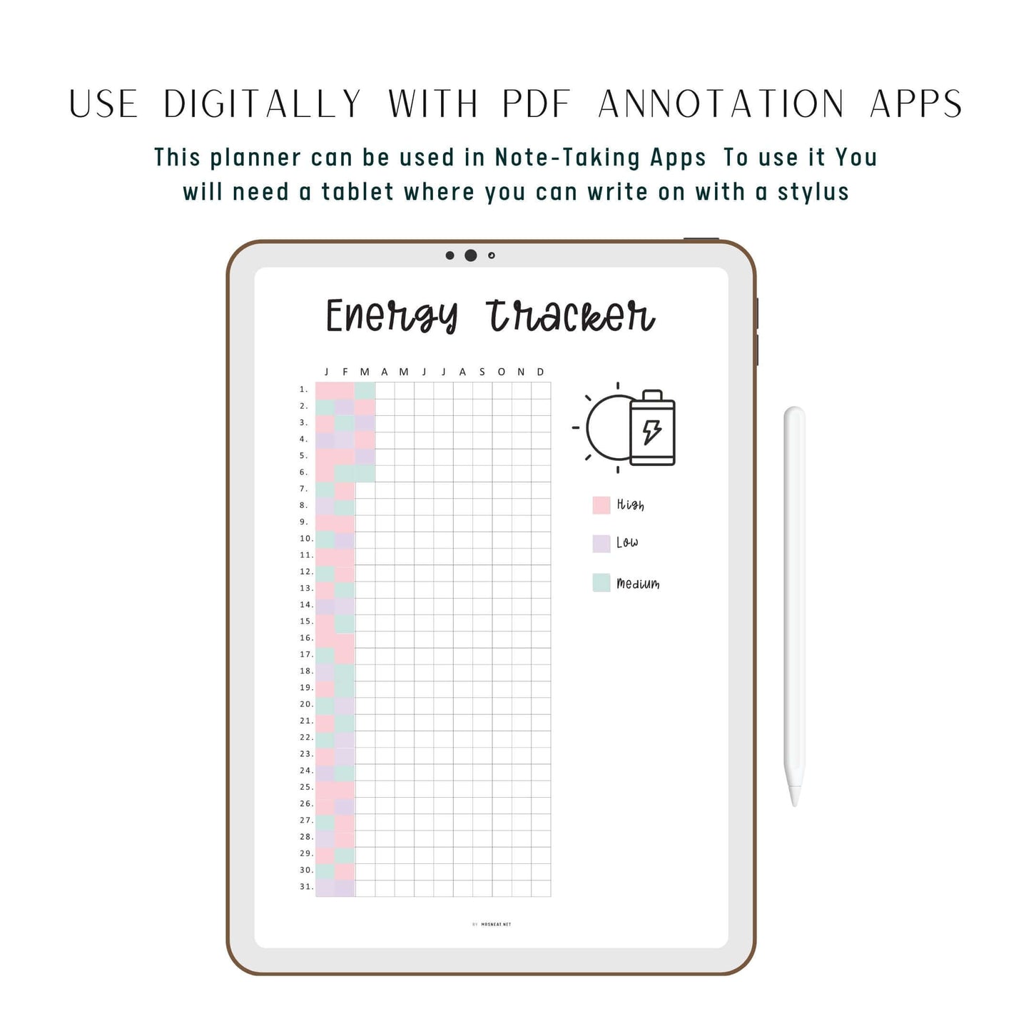 Yearly Energy Tracker Template, Energy Level Template PDF, Mood Tracker, Health Journal, Health Log, Health Tracker Template, A4, A5, Letter, Half Letter, PDF, 2 versions