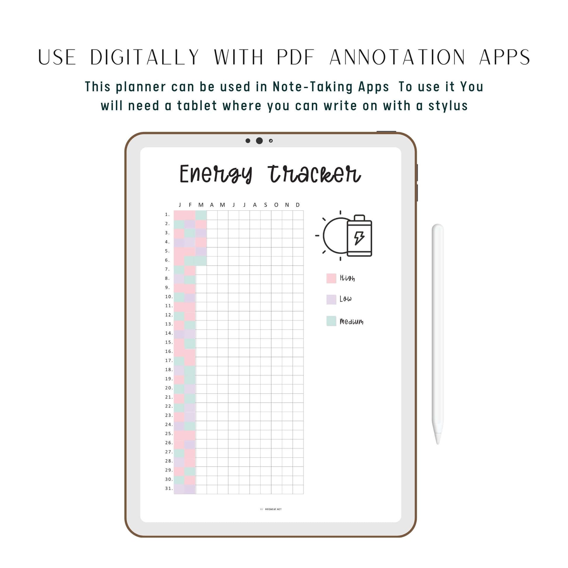 Yearly Energy Tracker Template, Energy Level Template PDF, Mood Tracker, Health Journal, Health Log, Health Tracker Template, A4, A5, Letter, Half Letter, PDF, 2 versions
