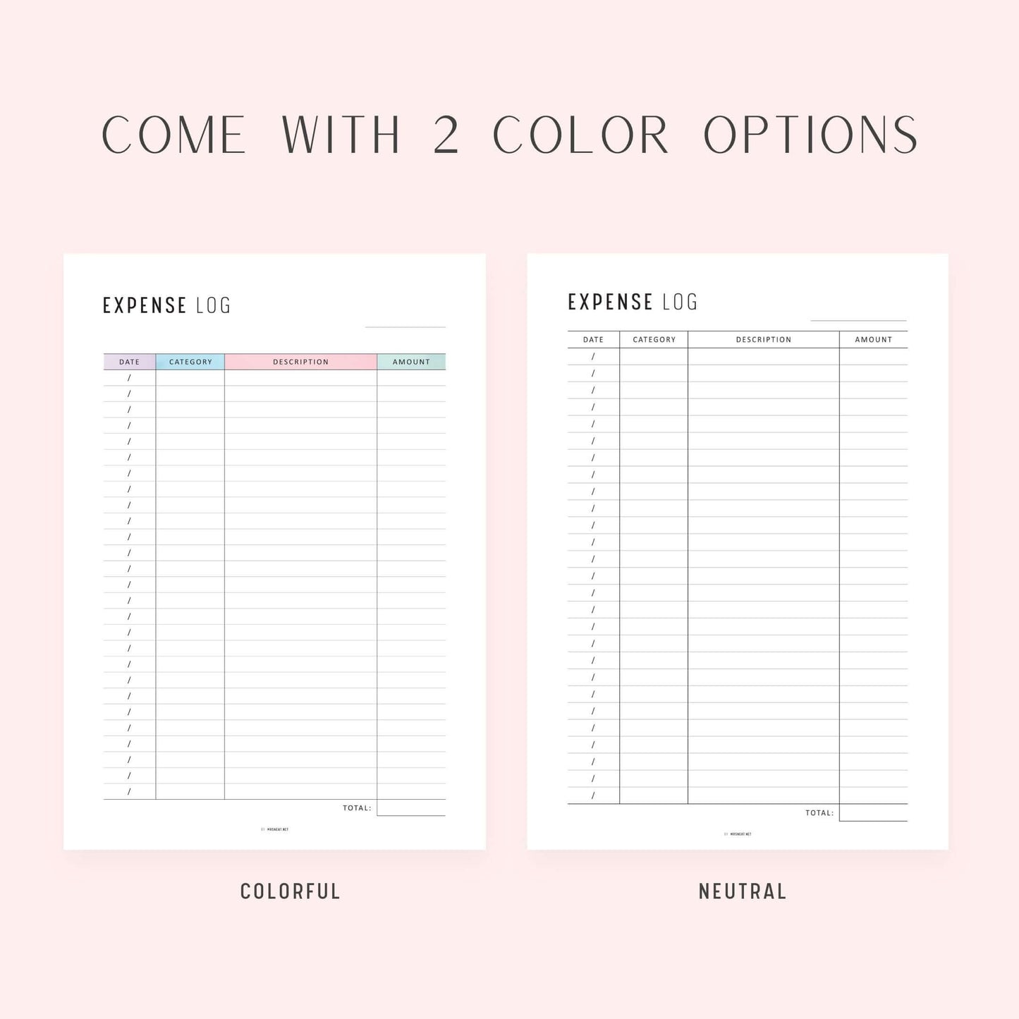 Expense Log Template, Printable, A4, A5, Letter, Half Letter, PDF, Digital Planner, 2 Colors, Instant Download