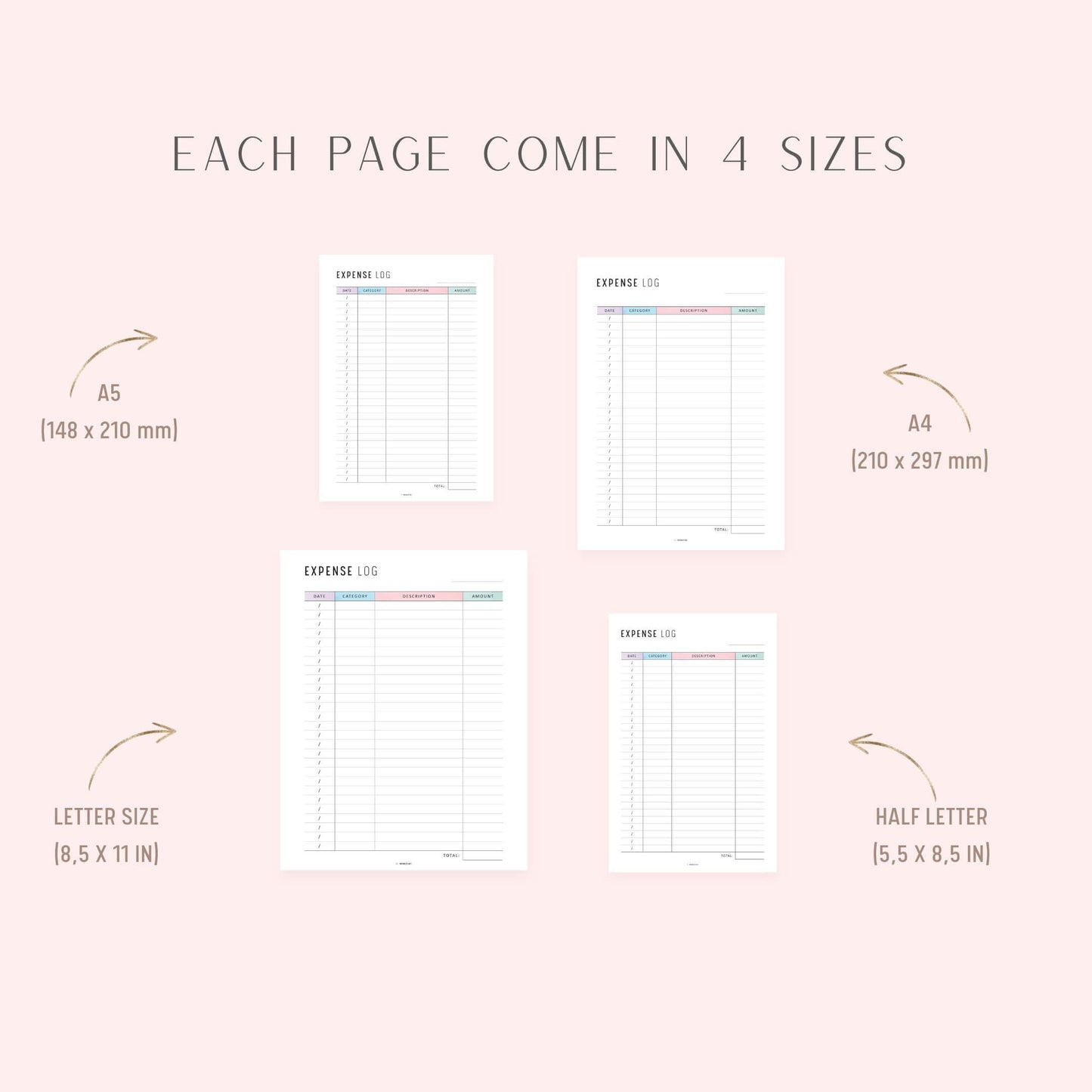 Expense Log Template, Printable, A4, A5, Letter, Half Letter, PDF, Digital Planner, 2 Colors, Instant Download