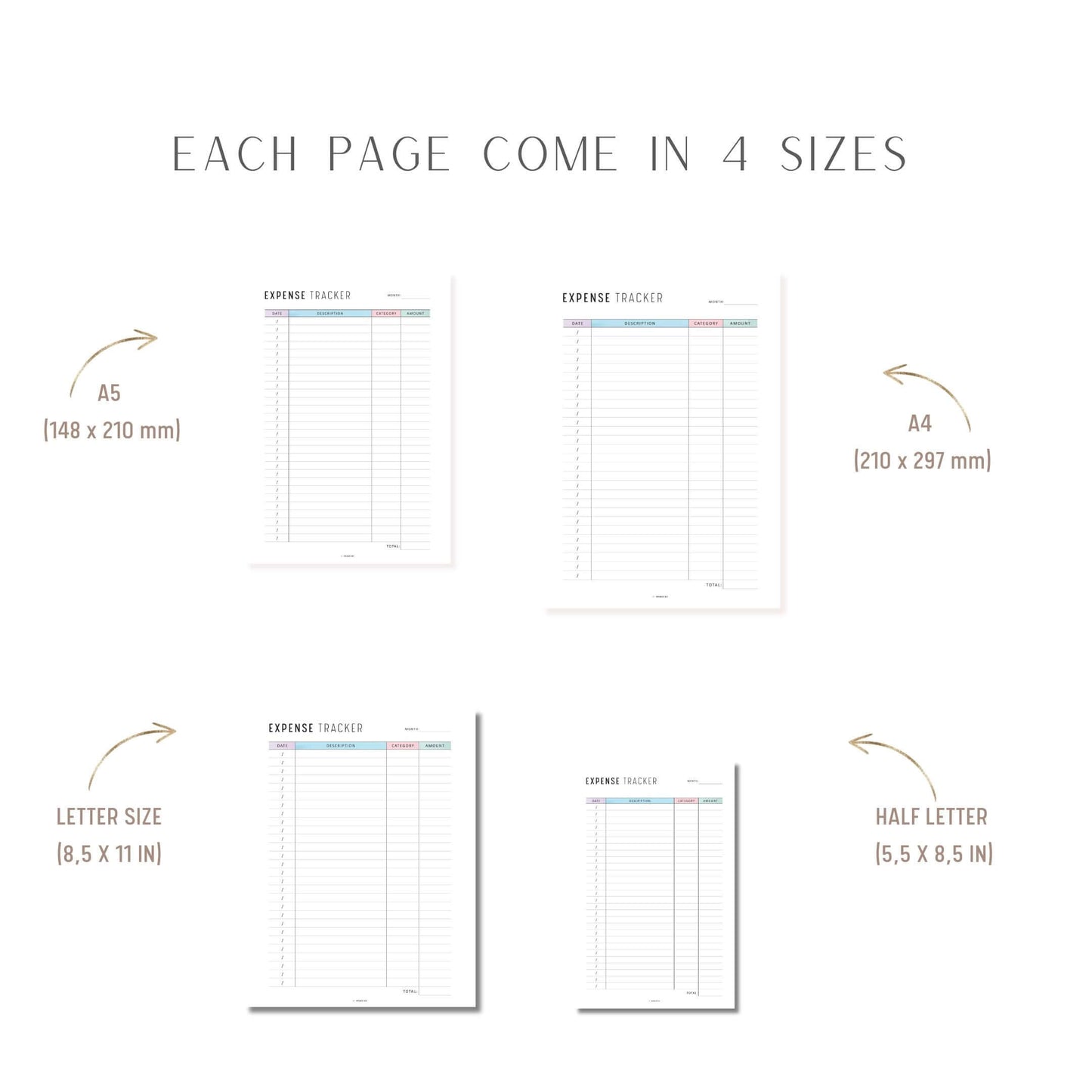 Expense Tracker Printable, Colorful and Minimalist, A4, A5, Letter, Half Letter, Digital Planner