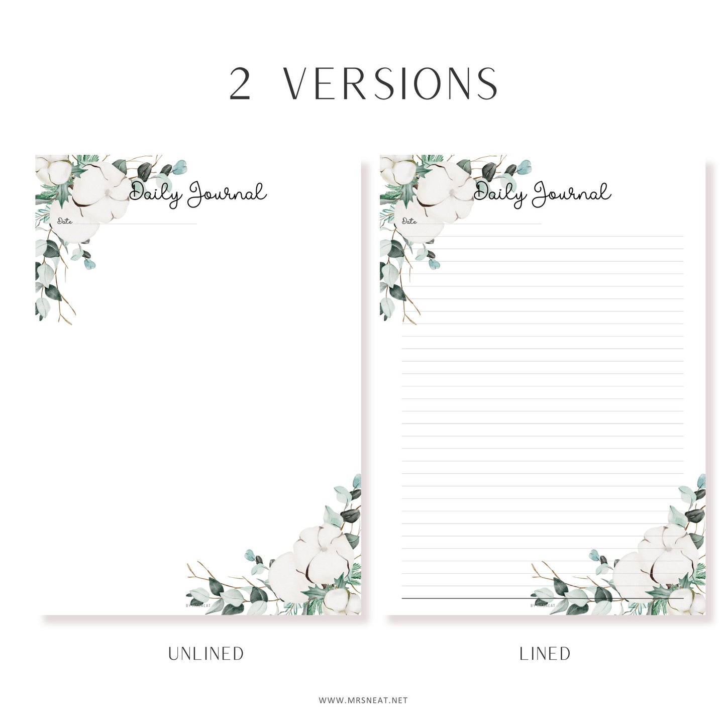 Fillable Daily Journal, PRINTABLE Journal Page, Printable Planner Page, Daily Diary Page, Diary Journal, Printable Diary, Daily Reflection Note, 2 Versions (Lined and Unlined), 5 Colors, Floral Theme, A4, A5, Letter, Half Letter, PDF Fillable, Digital Planner