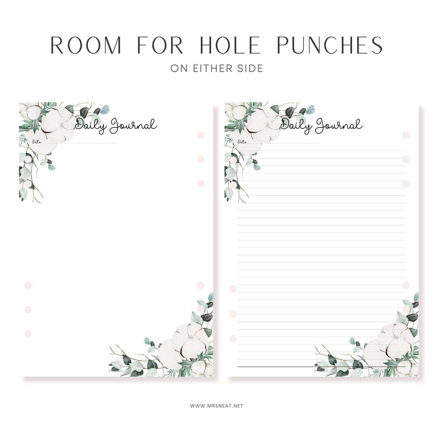 Fillable Daily Journal, PRINTABLE Journal Page, Printable Planner Page, Daily Diary Page, Diary Journal, Printable Diary, Daily Reflection Note, 2 Versions (Lined and Unlined), 5 Colors, Floral Theme, A4, A5, Letter, Half Letter, PDF Fillable, Digital Planner