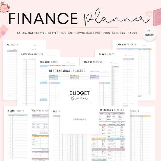 Financial Planner Bundle, Budget Binder, Printable, A4, A5, Letter, Half Letter, 2 Colors, Digital Planner, PDF