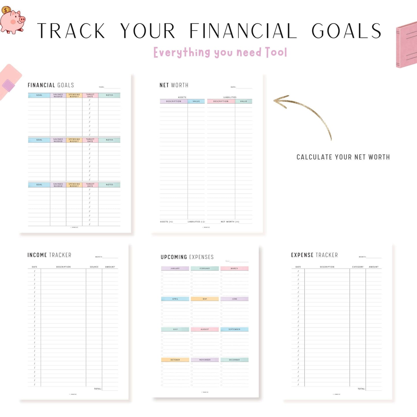 Financial Planner Bundle, Budget Binder, Printable, A4, A5, Letter, Half Letter, 2 Colors, Digital Planner, PDF