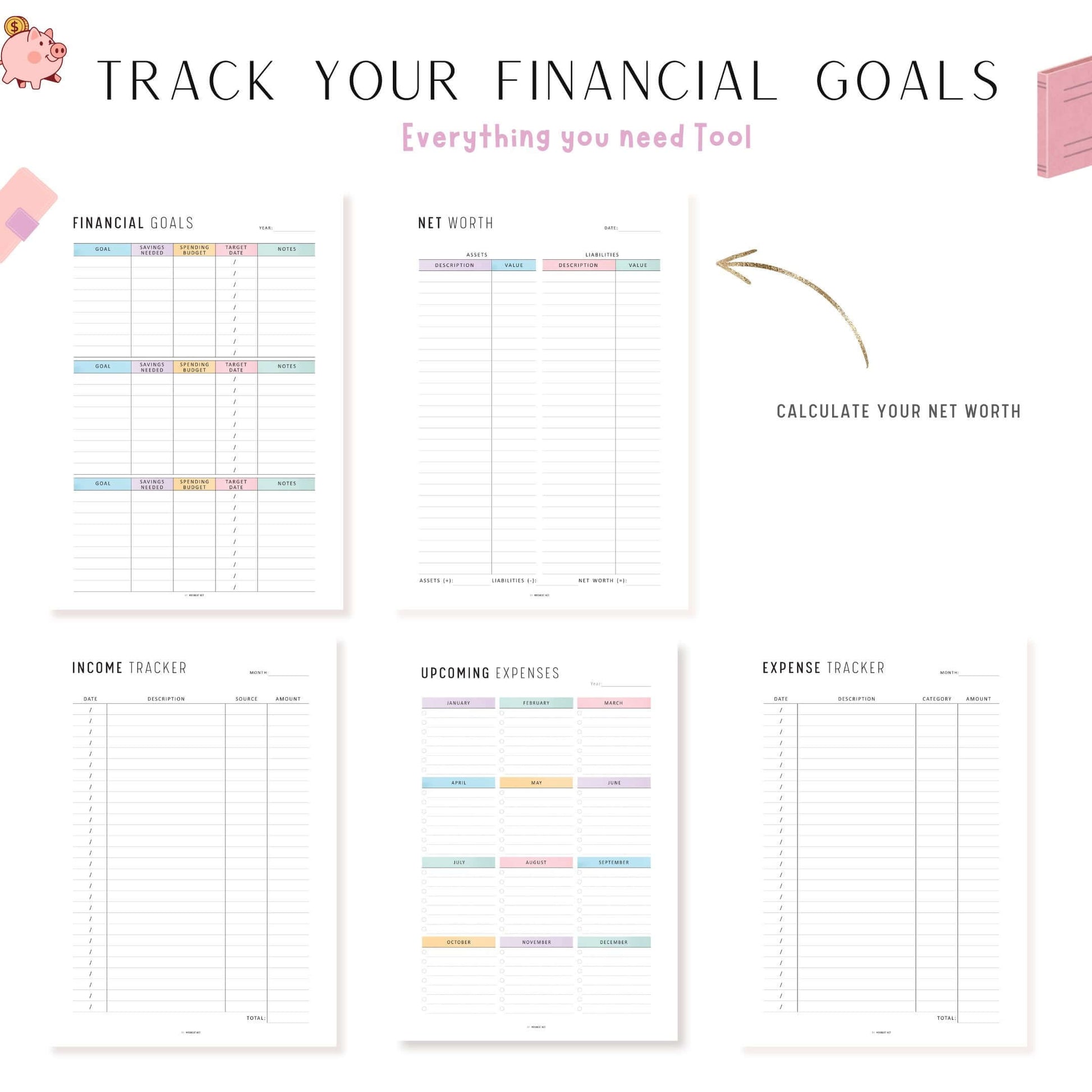 Financial Planner Bundle, Budget Binder, Printable, A4, A5, Letter, Half Letter, 2 Colors, Digital Planner, PDF