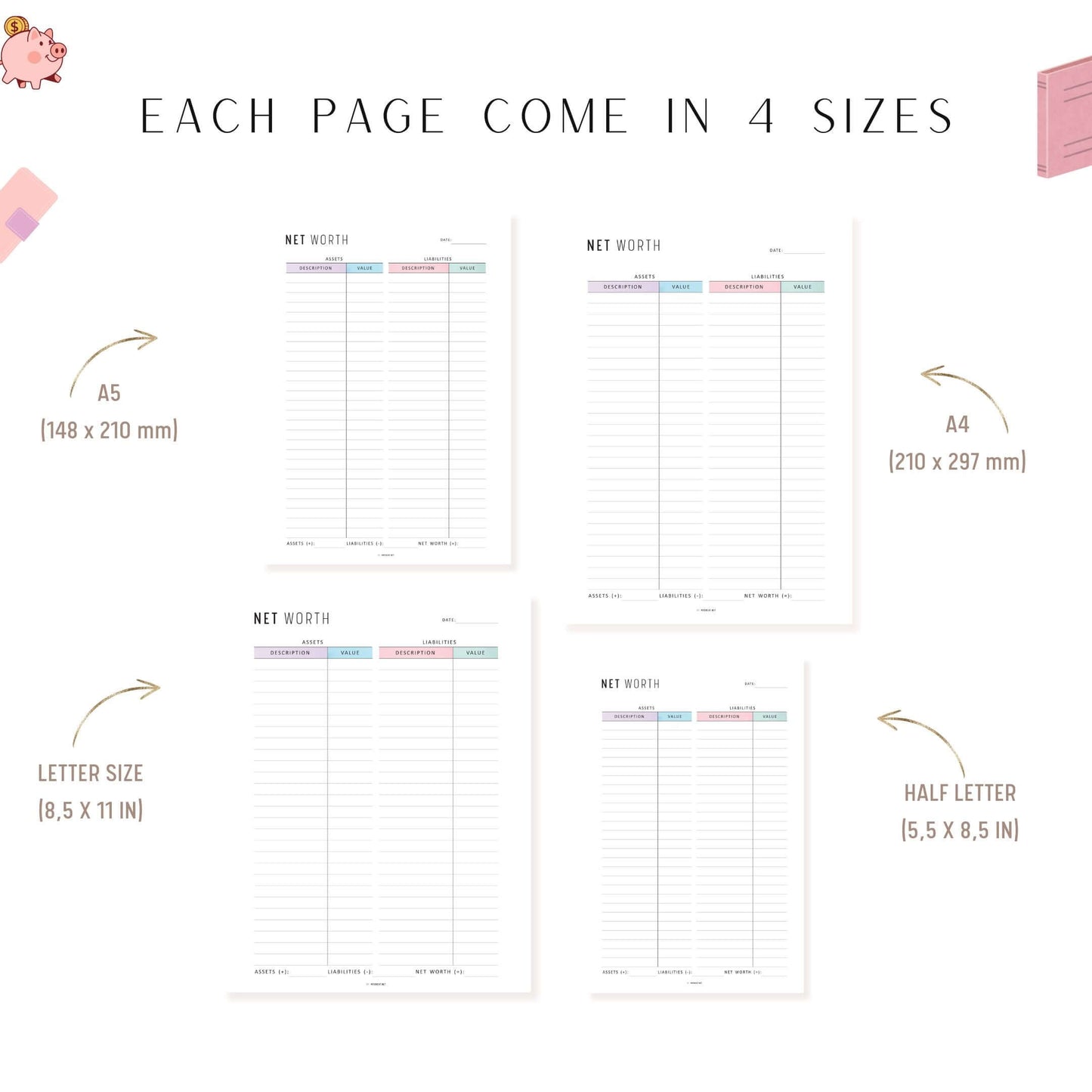 Financial Planner Bundle, Budget Binder, Printable, A4, A5, Letter, Half Letter, 2 Colors, Digital Planner, PDF