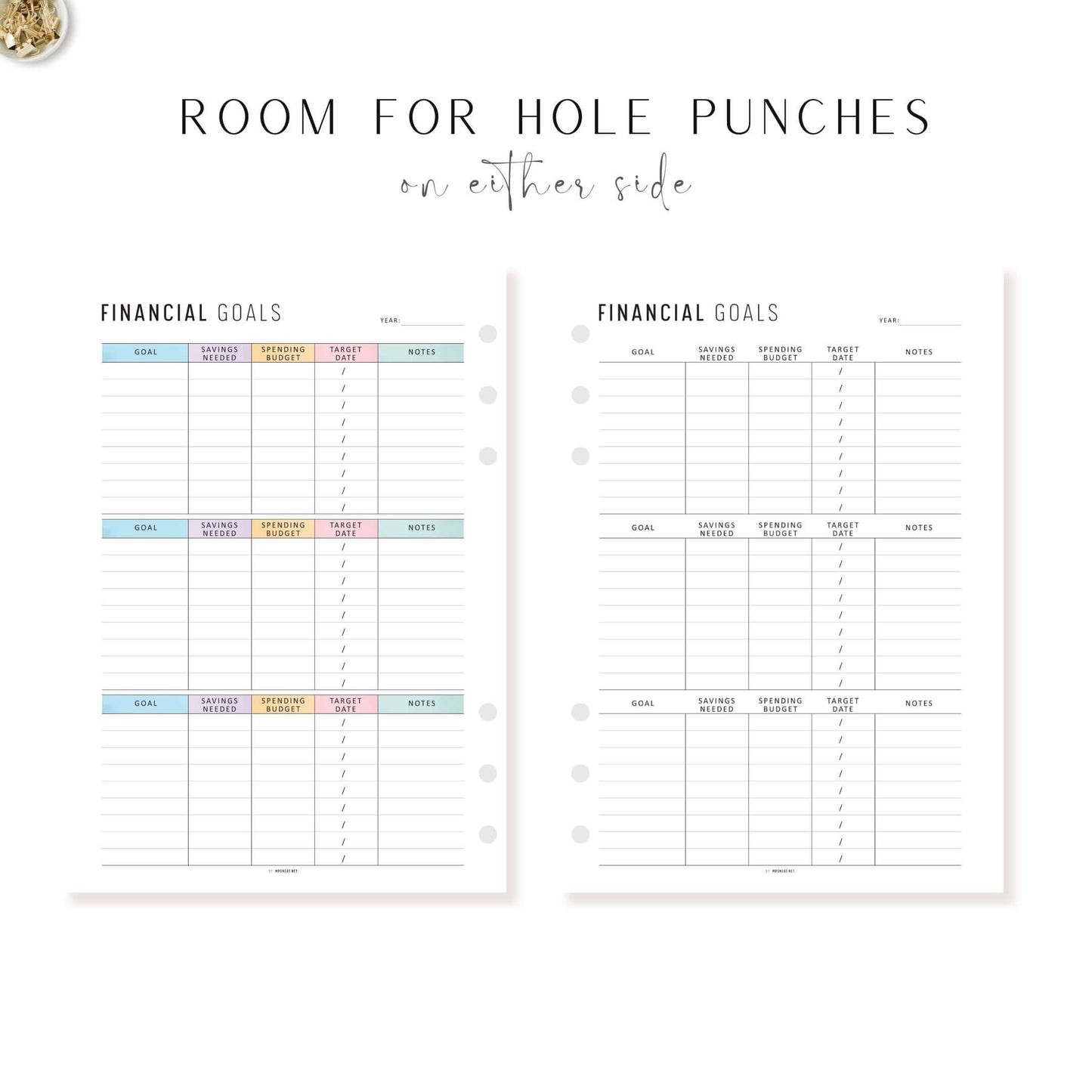 Financial Goals Printable, A4, A5, Letter, Half Letter, Minimalist and Colorful Page