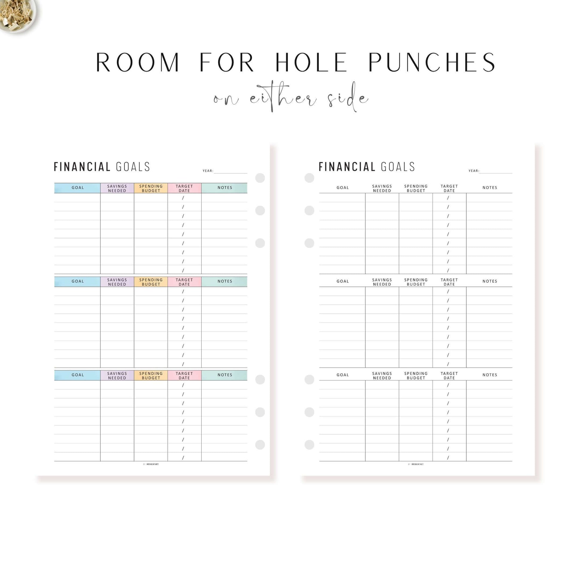 Financial Goals Printable, A4, A5, Letter, Half Letter, Minimalist and Colorful Page