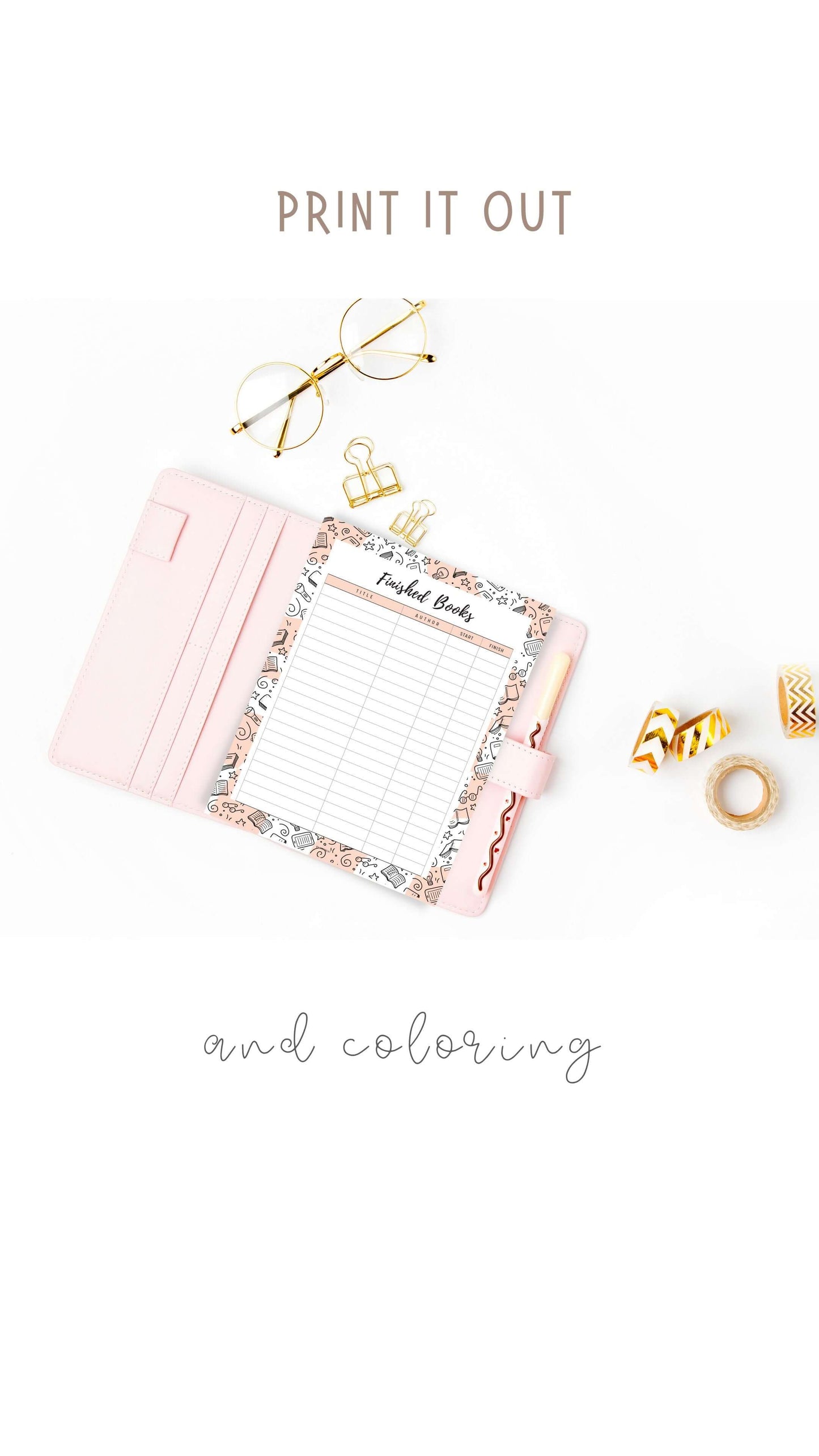 Books I Finished Template Printable, 5 colors ; Peach, Pink, Blue, Green, Neutral, 4 sizes ; A4, A5, Letter, Half Letter, Digital Planner