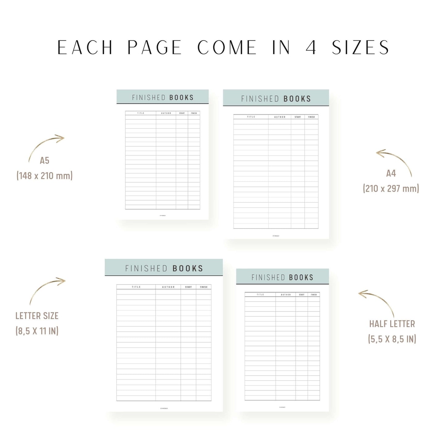 A4, A5, Letter, Half Letter Book Complete List Printable