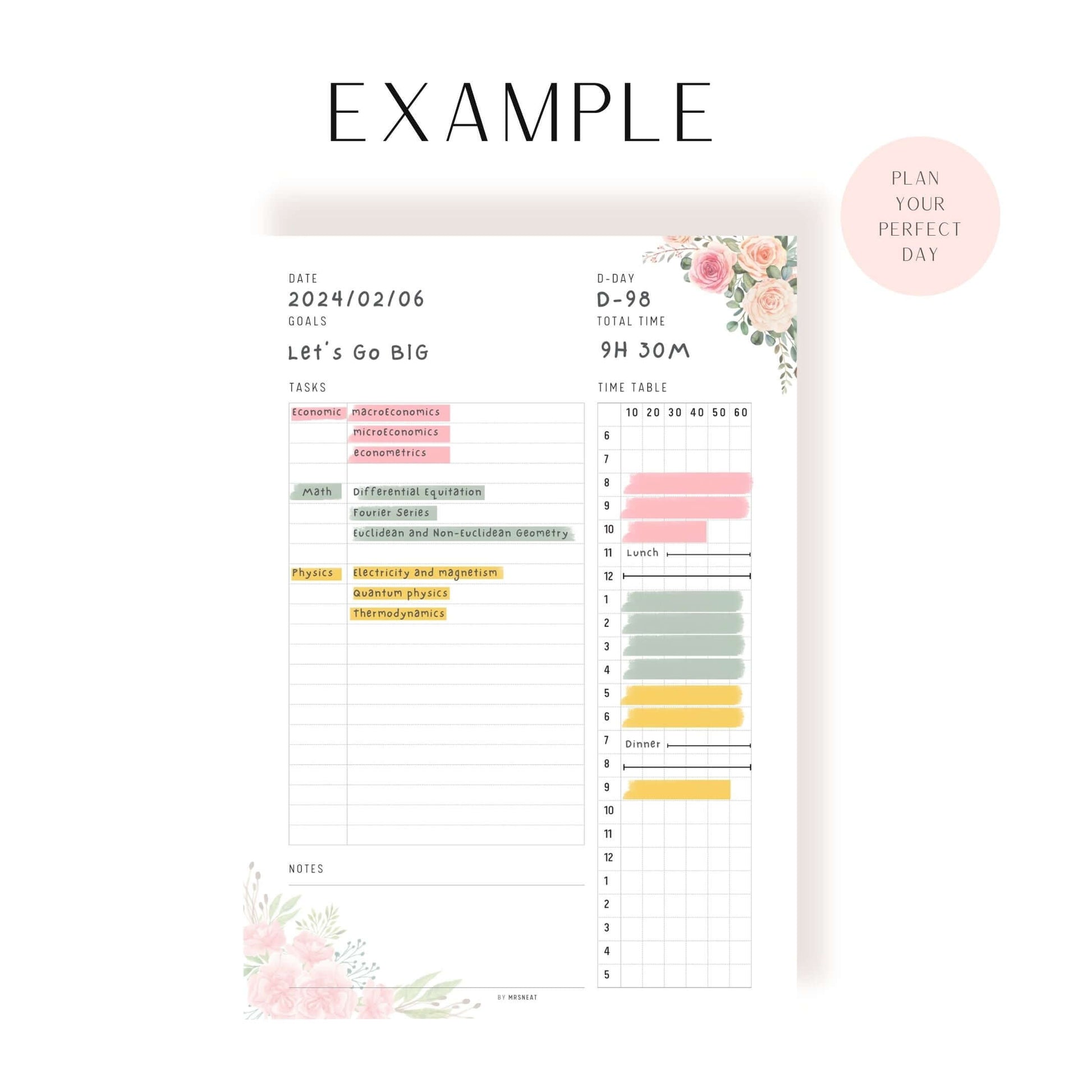 Floral 10 Minutes Daily Planner Template