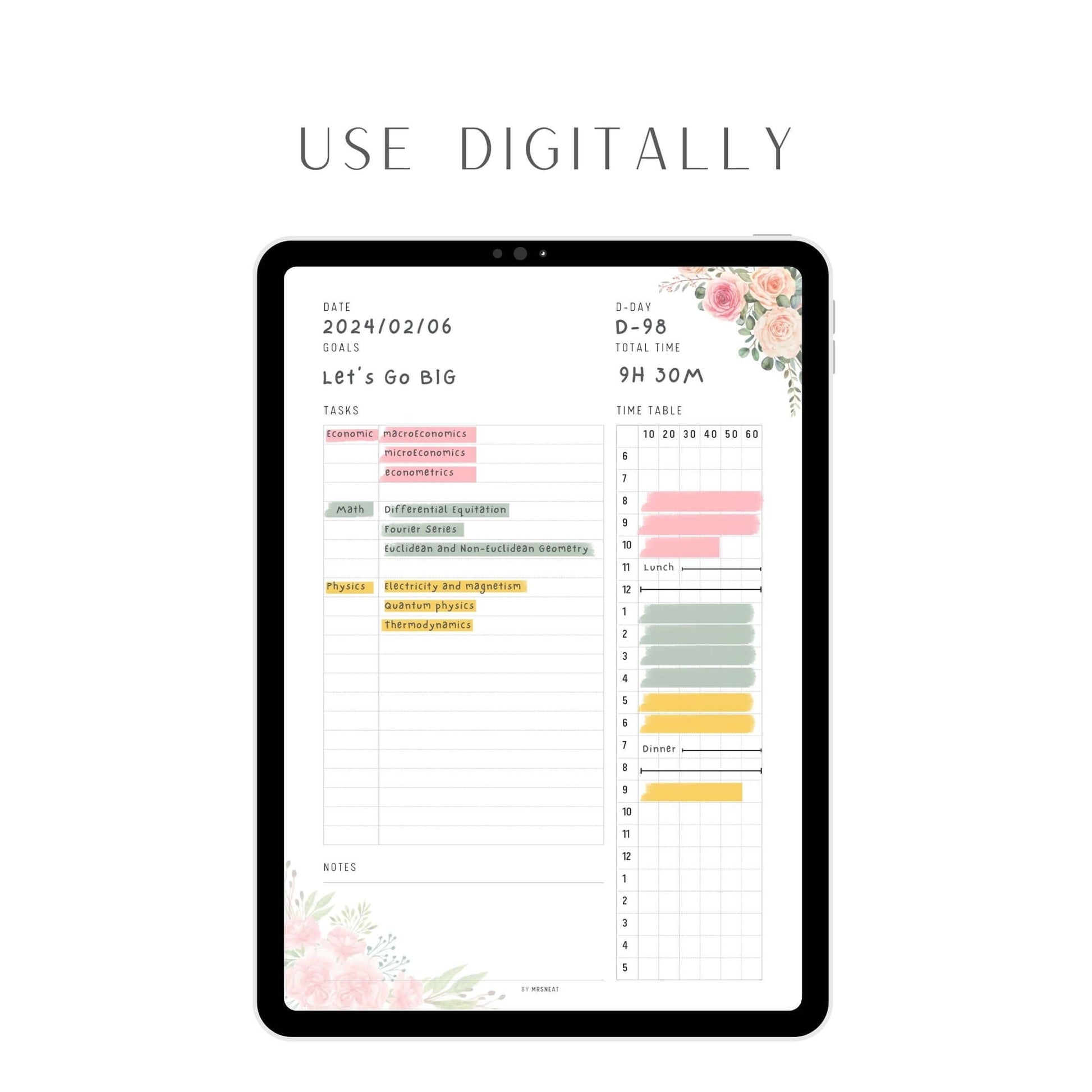 Floral 10 Minutes Daily Planner Template