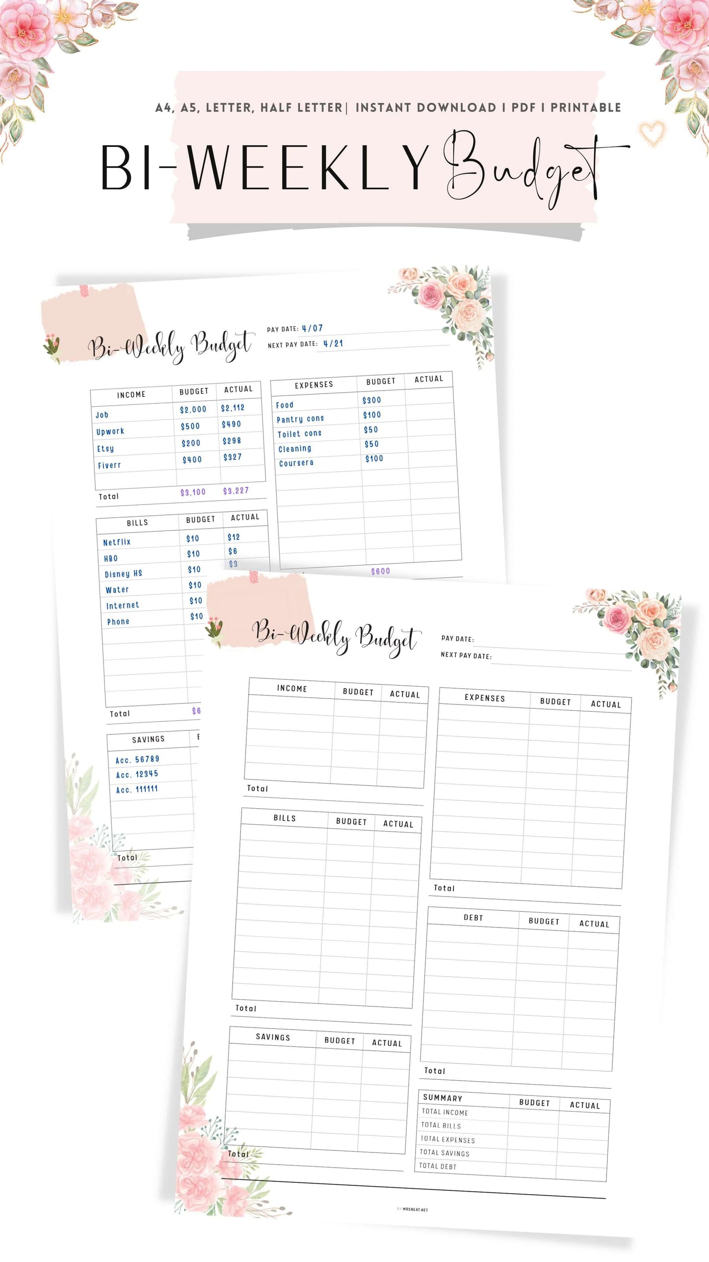 Floral Bi-Weekly Budget Template Printable