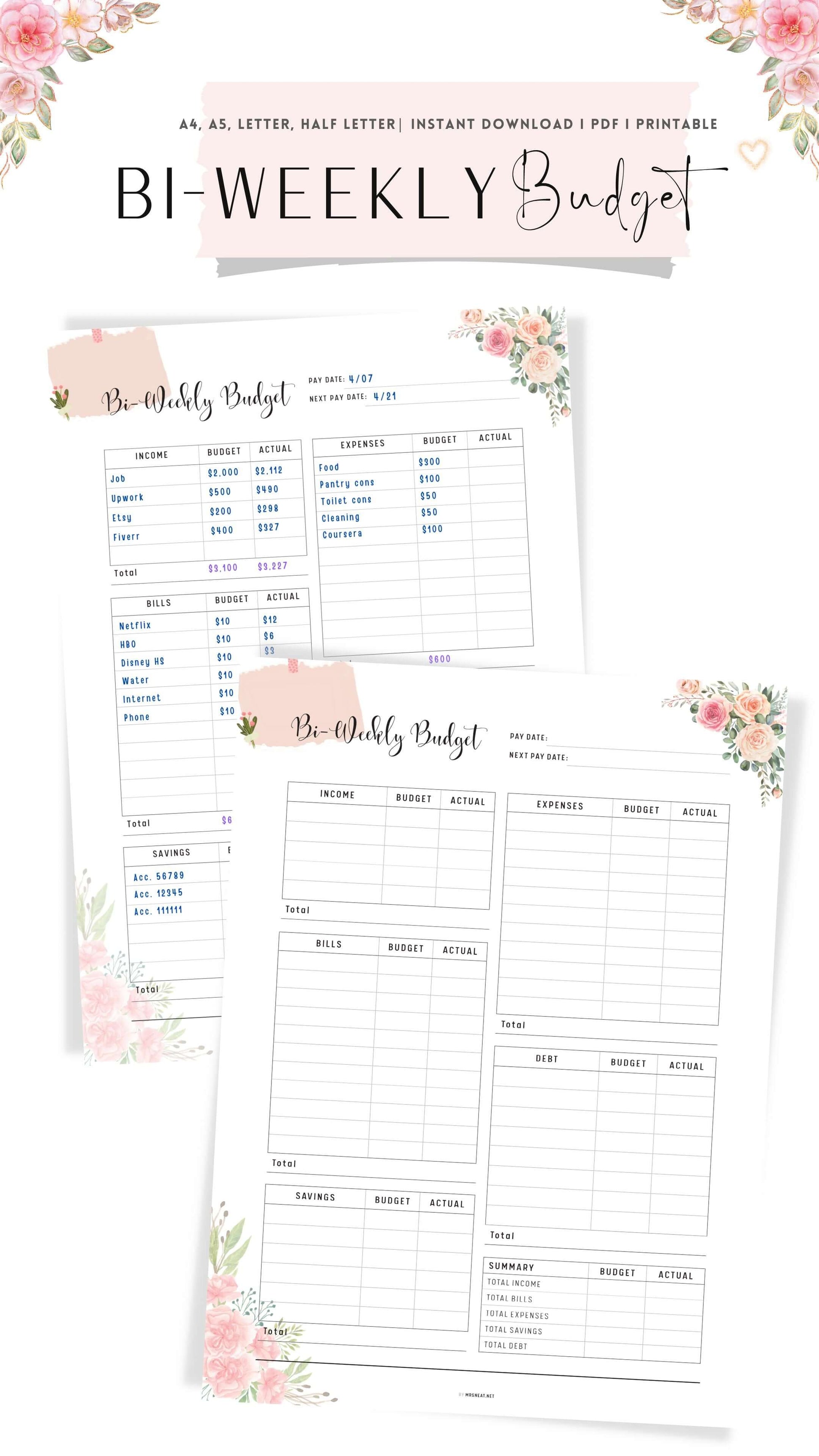 Floral Bi-Weekly Budget Template Printable