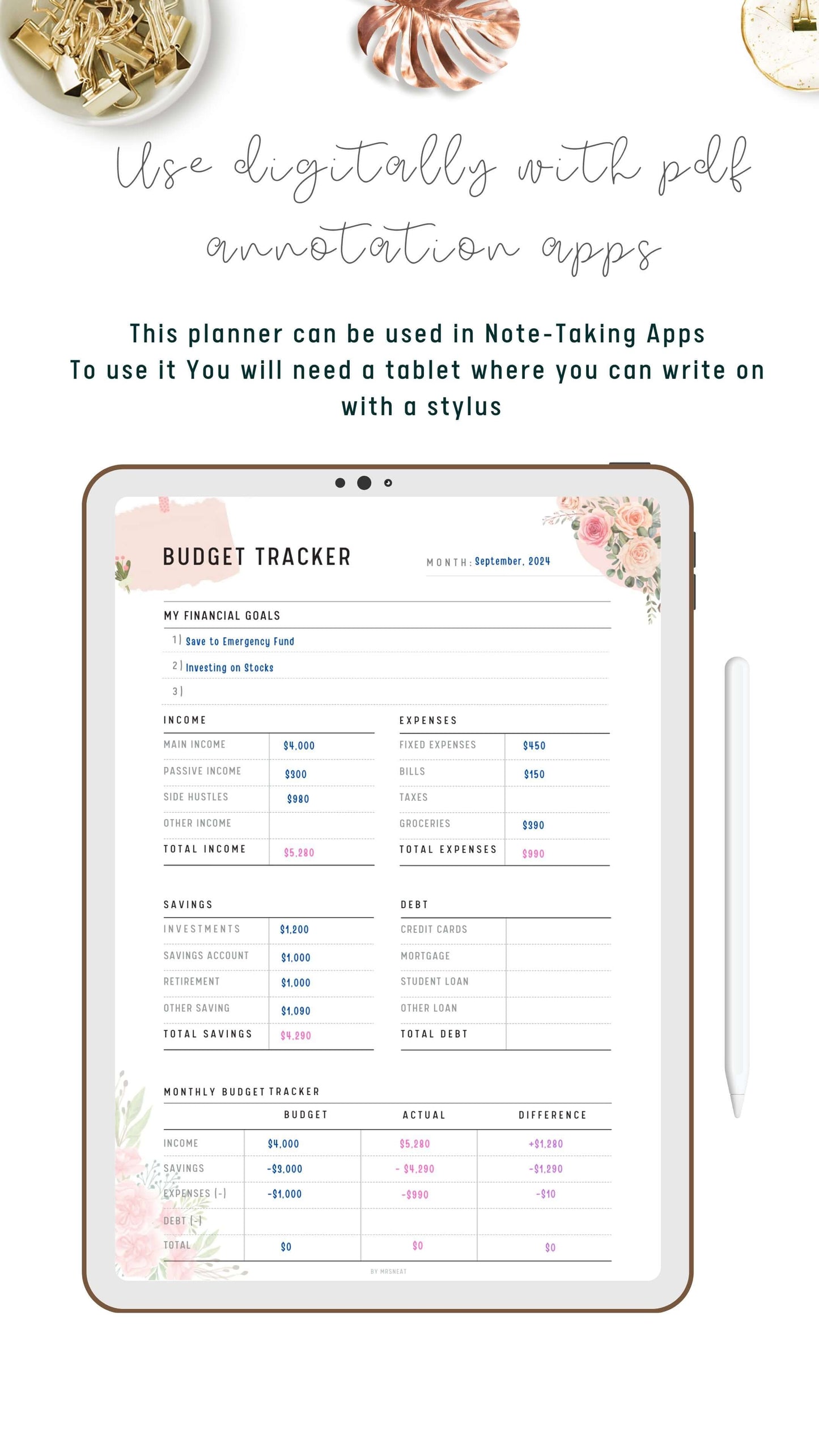 Digital Floral Budget Tracker Template