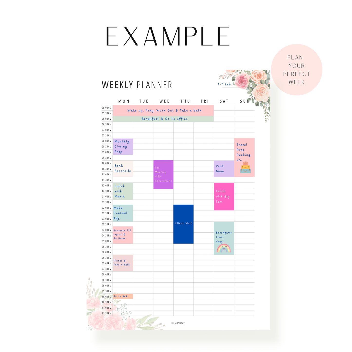 Floral Half Hour Weekly Schedule Printable